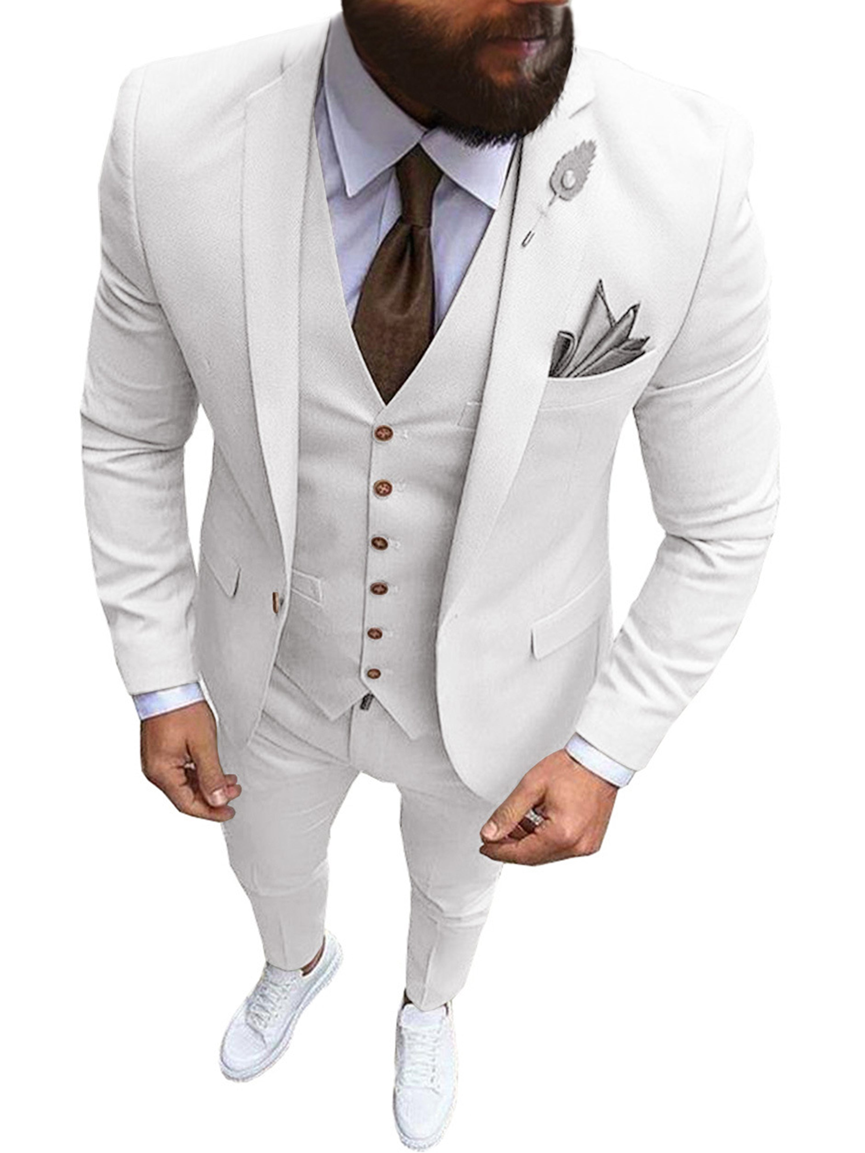 Männer 3-Pieces Hochzeit Kerbe Revers Groomsmen Slim Smoking Anzug
