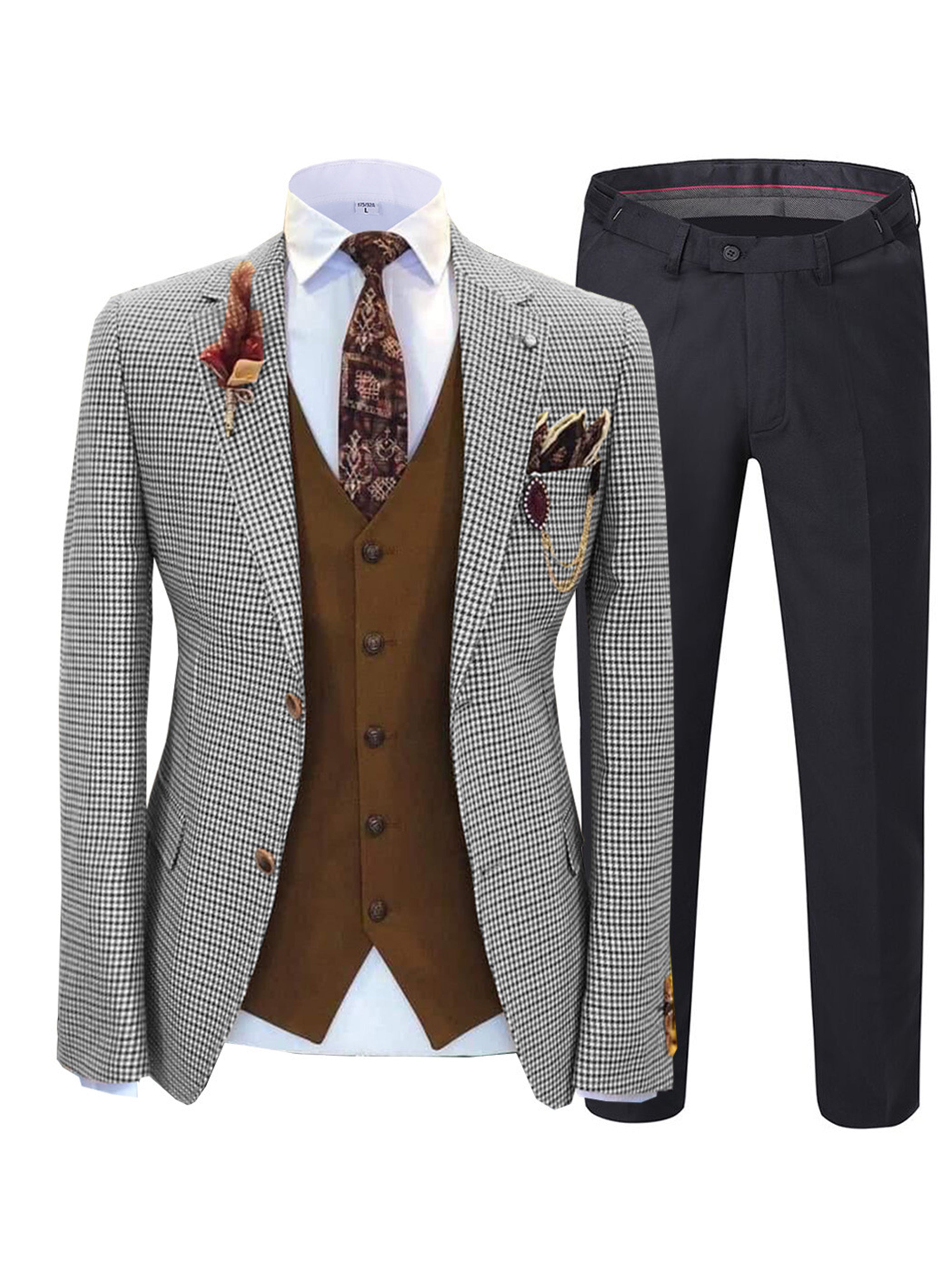Karo Tweed Herrenanzug 3 Stück Herrenanzüge