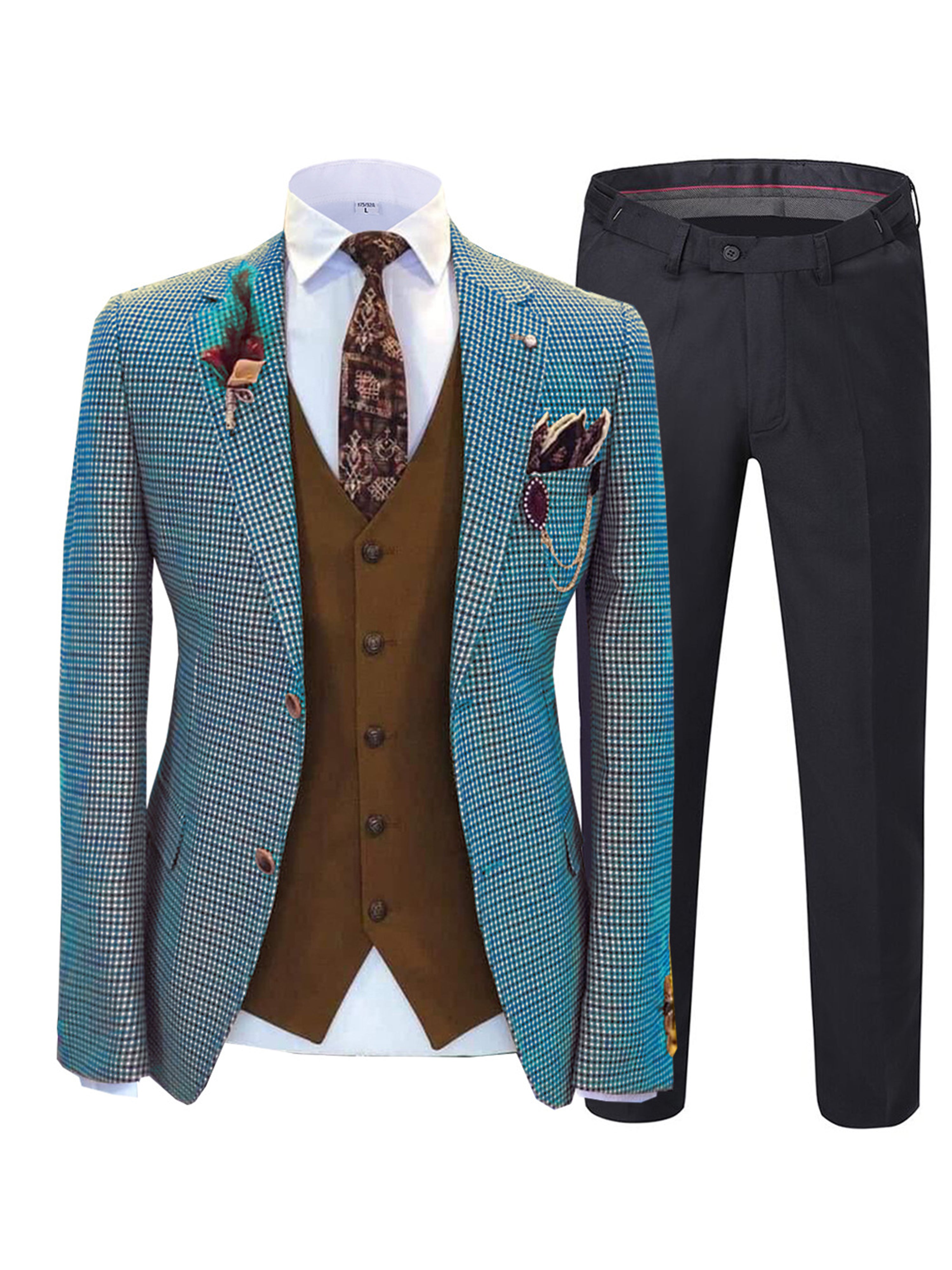 Karo Tweed Herrenanzug 3 Stück Herrenanzüge