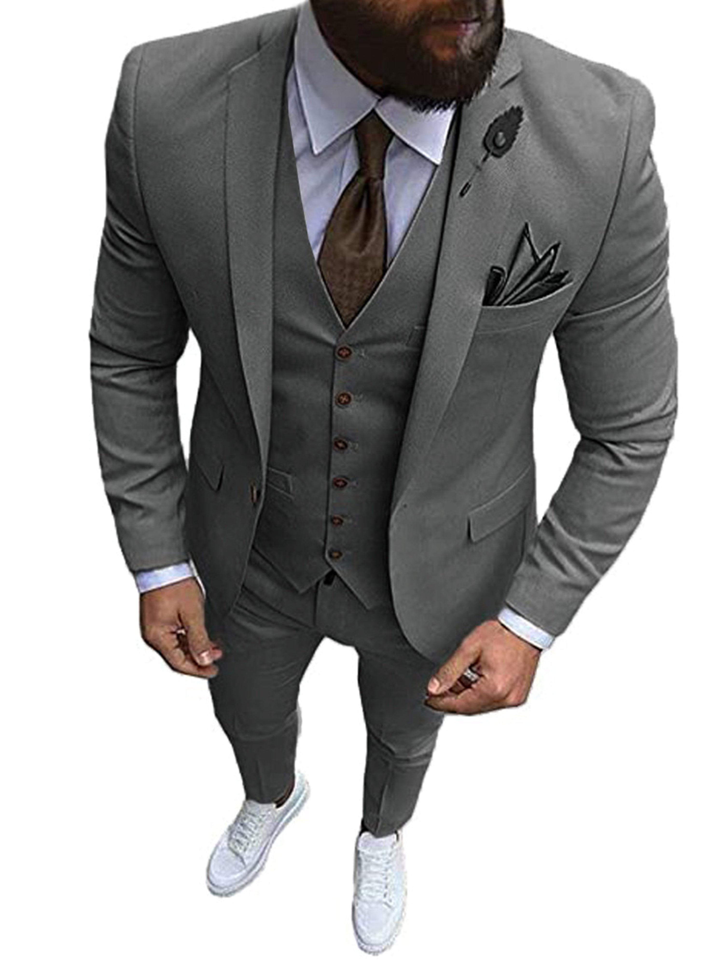 Männer 3-Pieces Hochzeit Kerbe Revers Groomsmen Slim Smoking Anzug