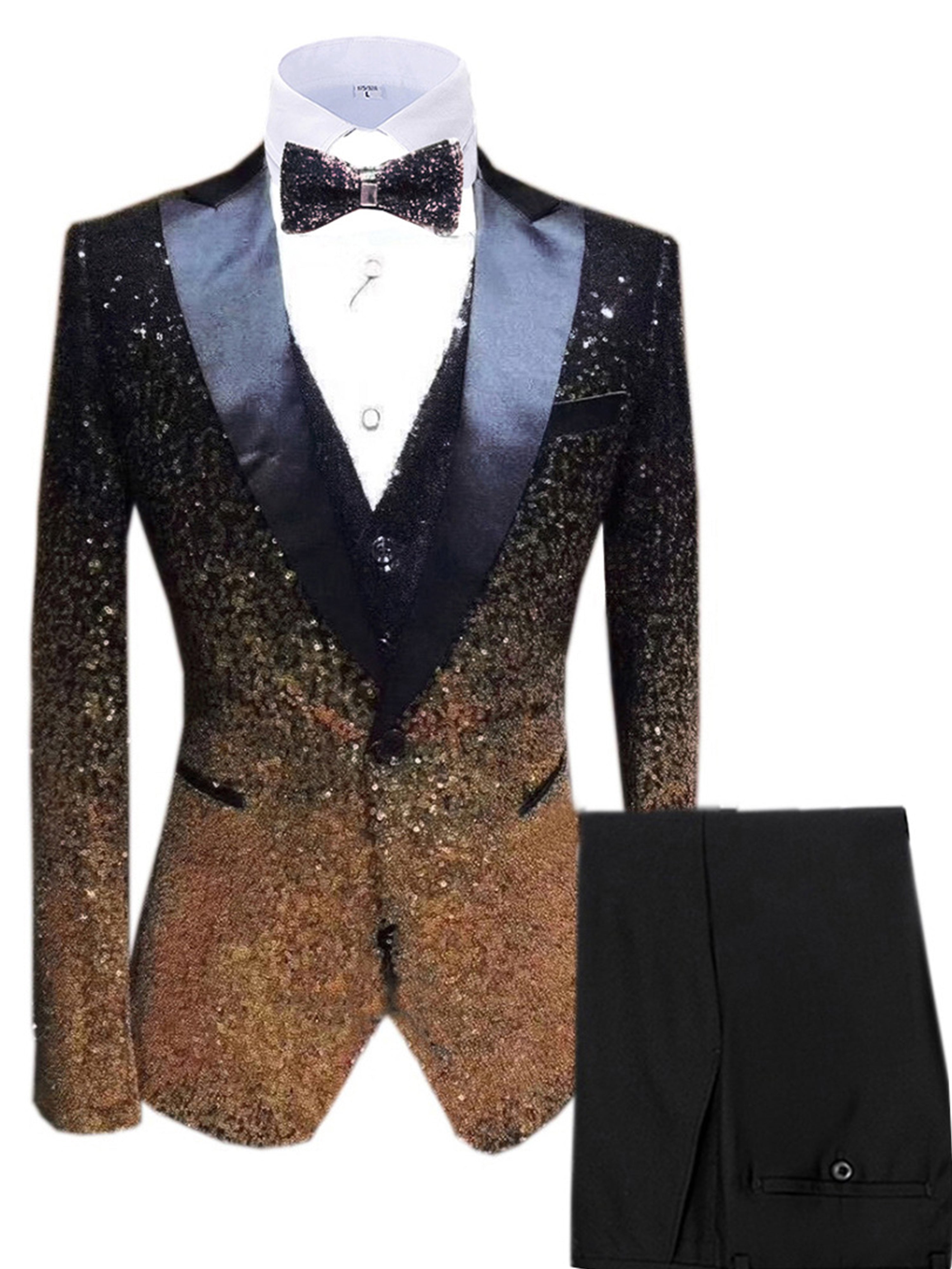 Pailletten 3 Stück Männer Anzüge Hochzeit Anzug Set