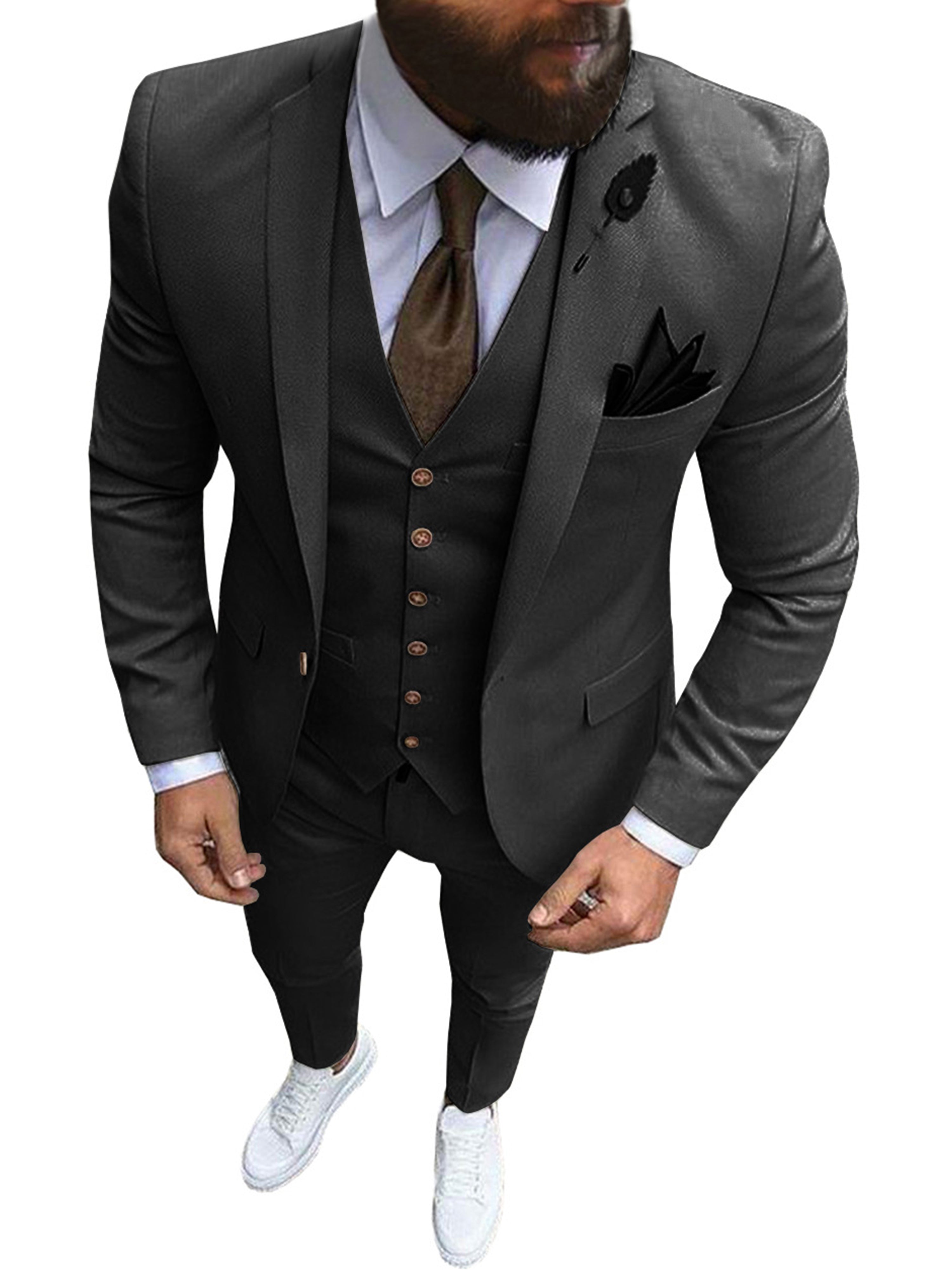 Männer 3-Pieces Hochzeit Kerbe Revers Groomsmen Slim Smoking Anzug