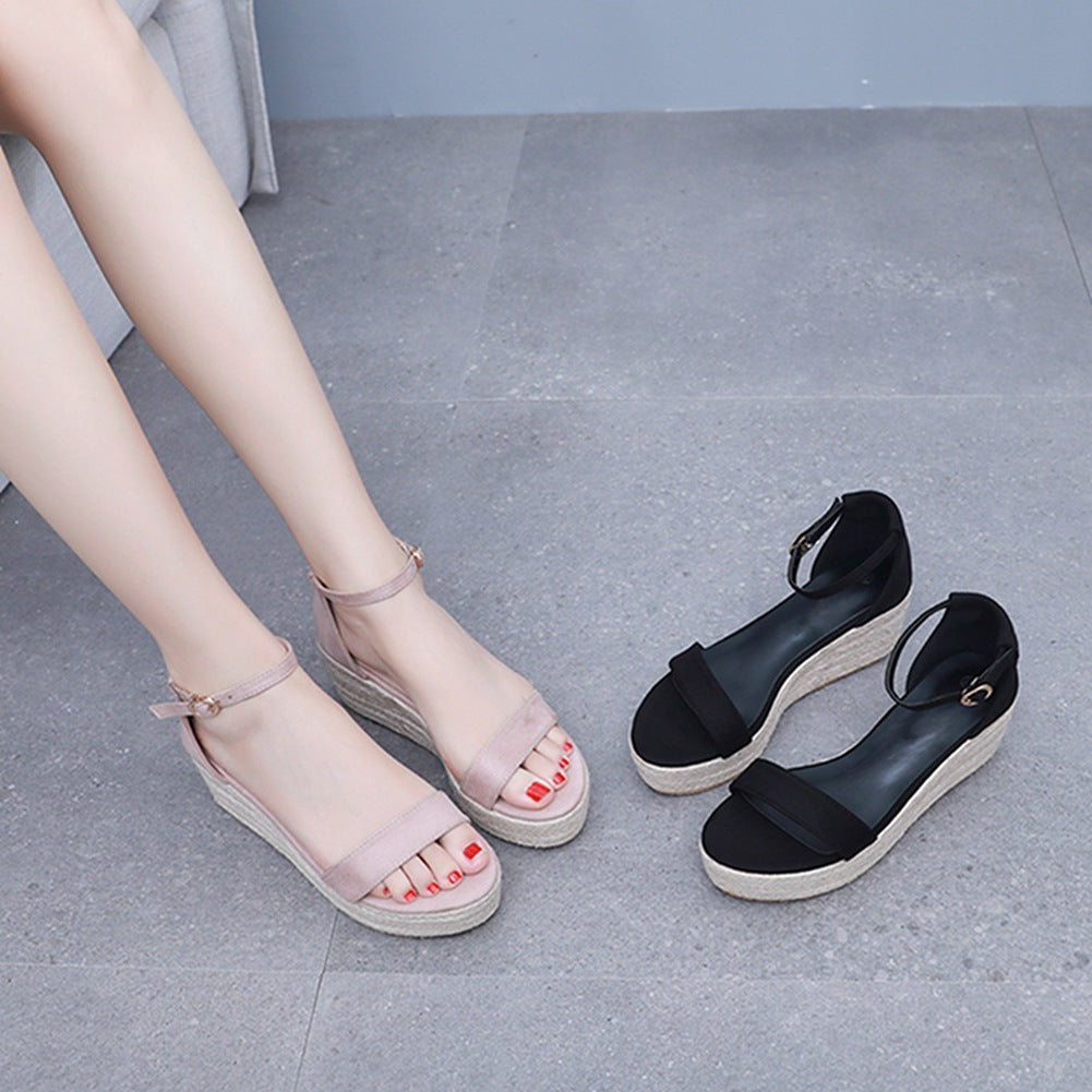 Bohemian Fish Mouth One Strap Hemp Rope Slope High Heeled Thick Bottom Sandals