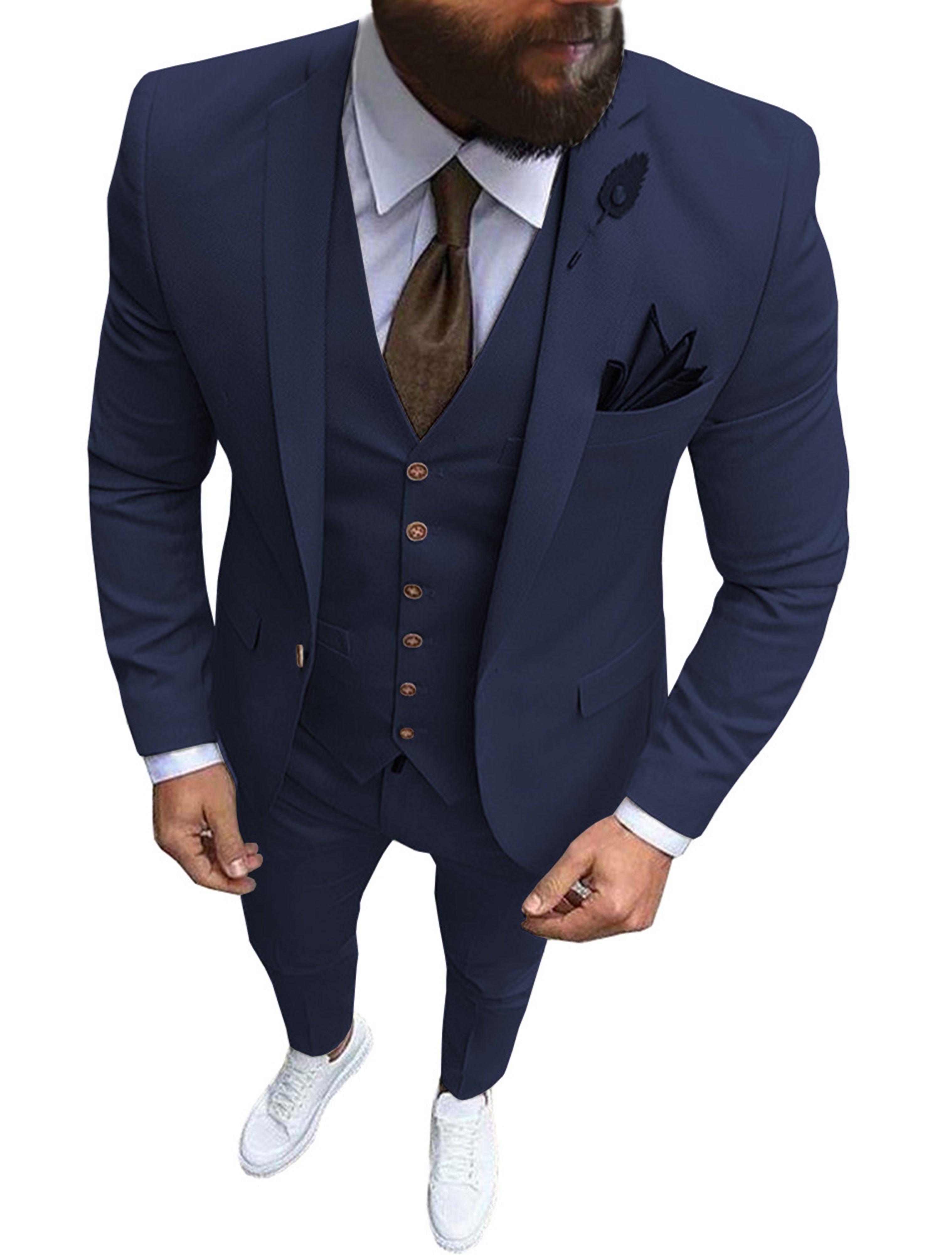 Männer 3-Pieces Hochzeit Kerbe Revers Groomsmen Slim Smoking Anzug