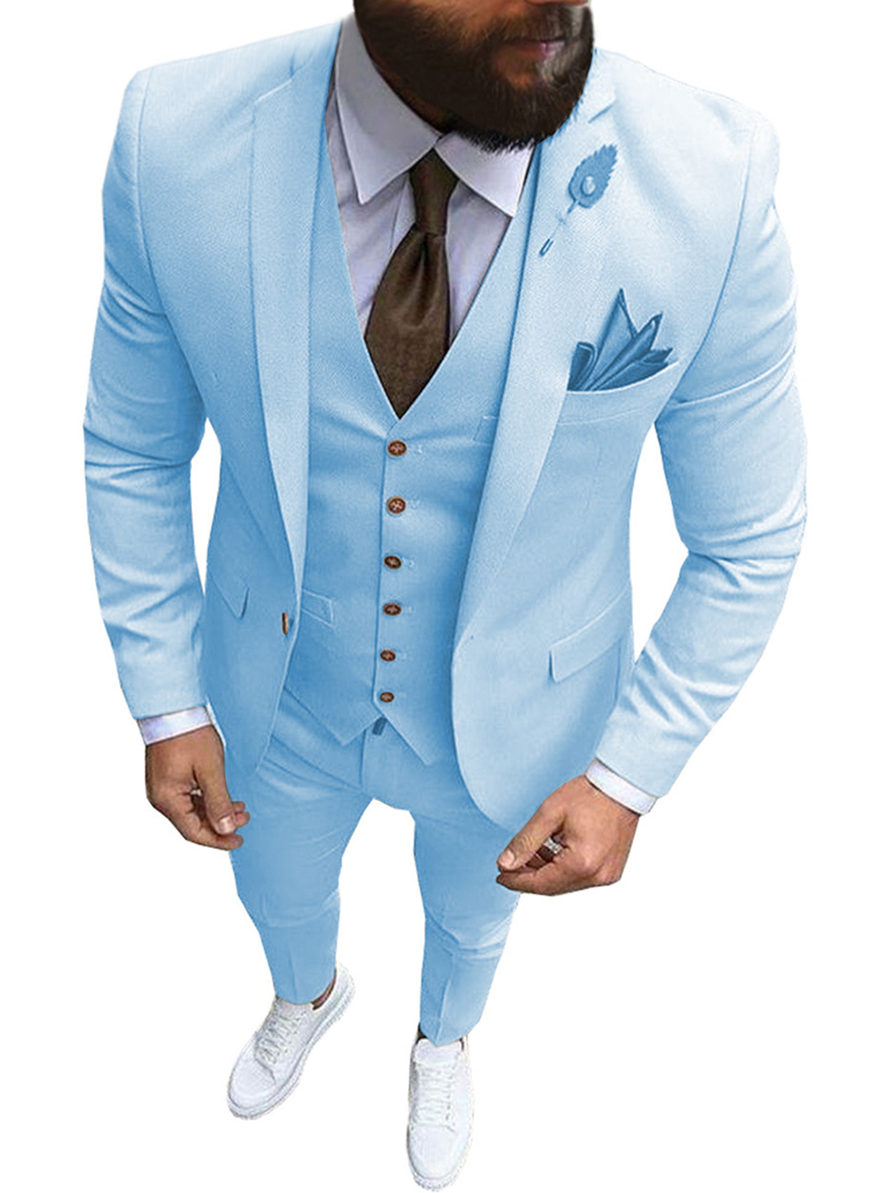 Männer 3-Pieces Hochzeit Kerbe Revers Groomsmen Slim Smoking Anzug
