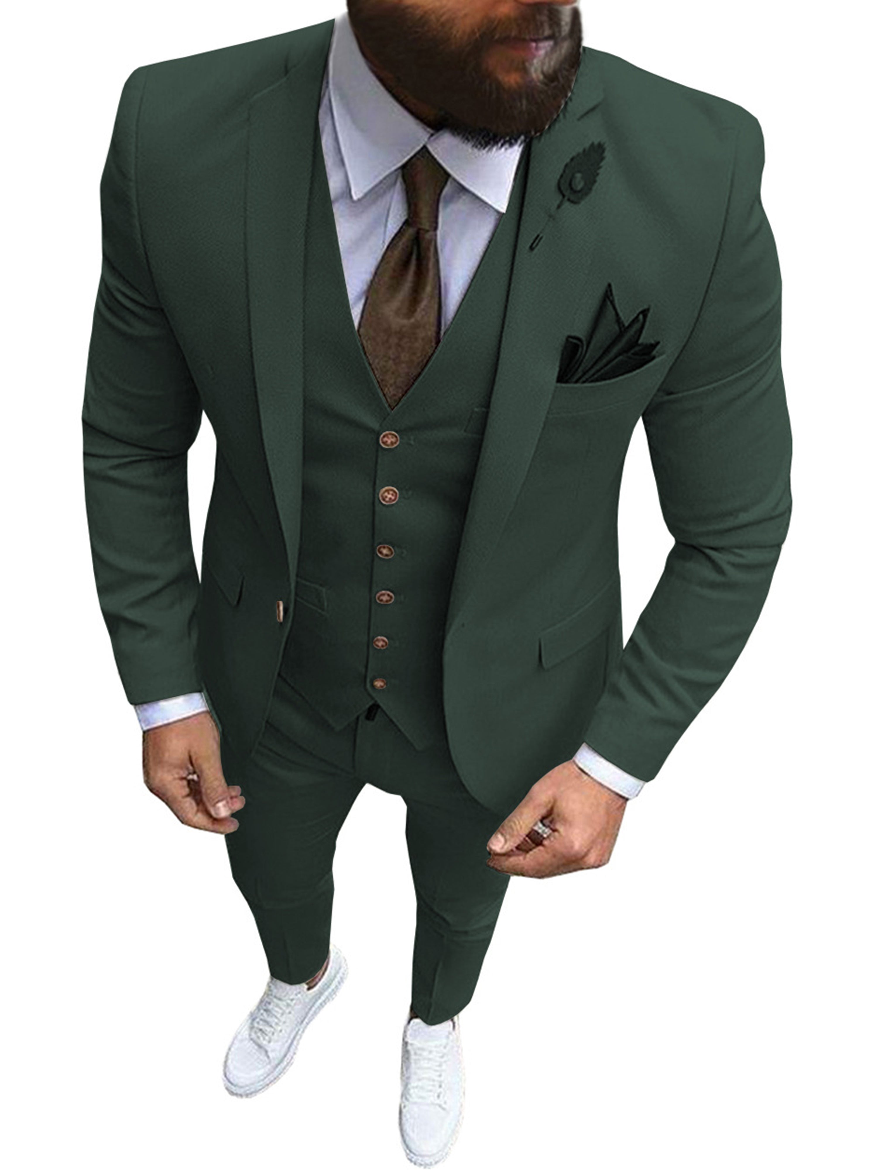 Männer 3-Pieces Hochzeit Kerbe Revers Groomsmen Slim Smoking Anzug
