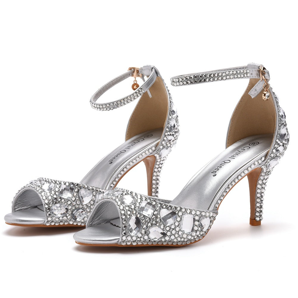 Kristall Strass Peeptoe Knöchelriemen High Heels