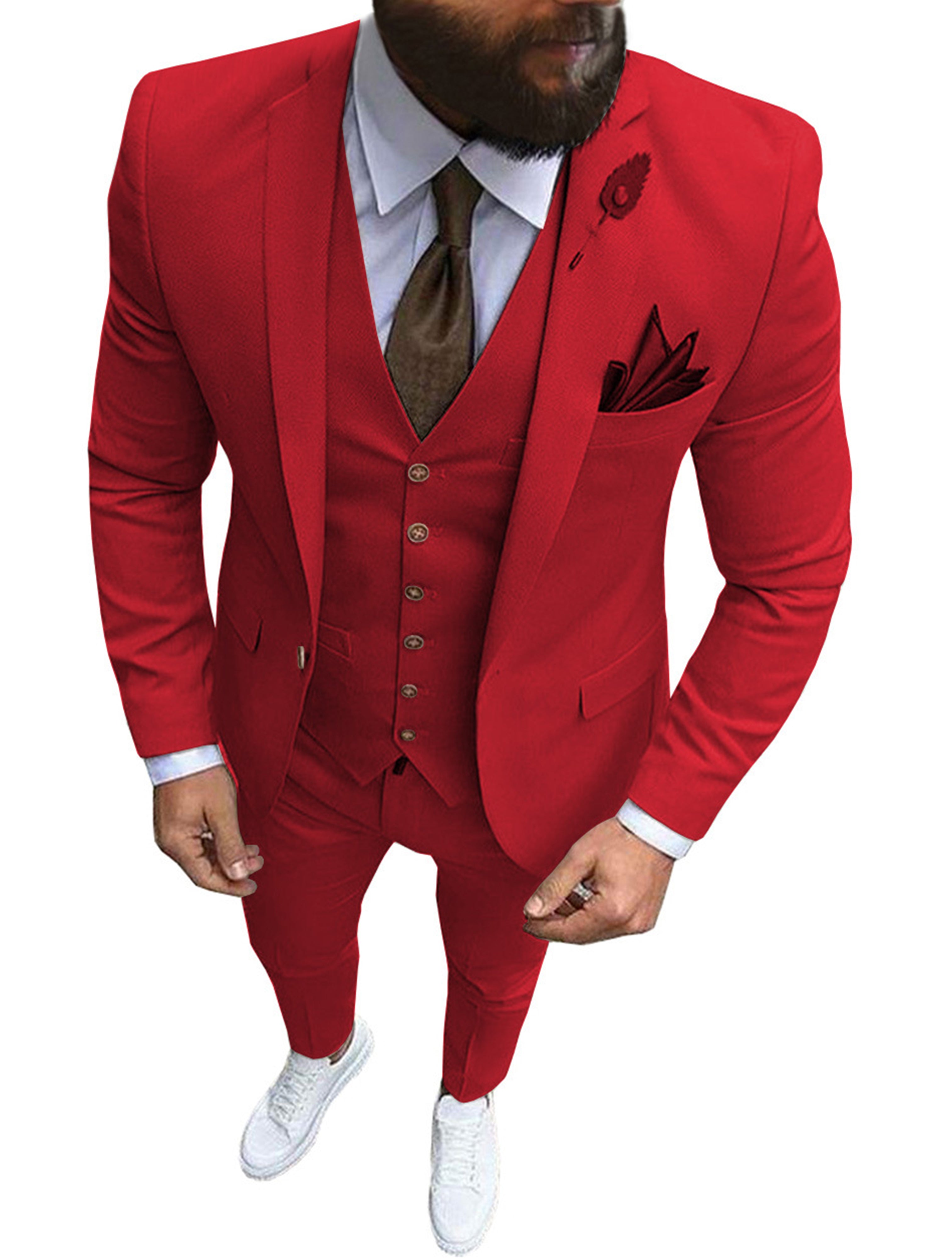 Männer 3-Pieces Hochzeit Kerbe Revers Groomsmen Slim Smoking Anzug