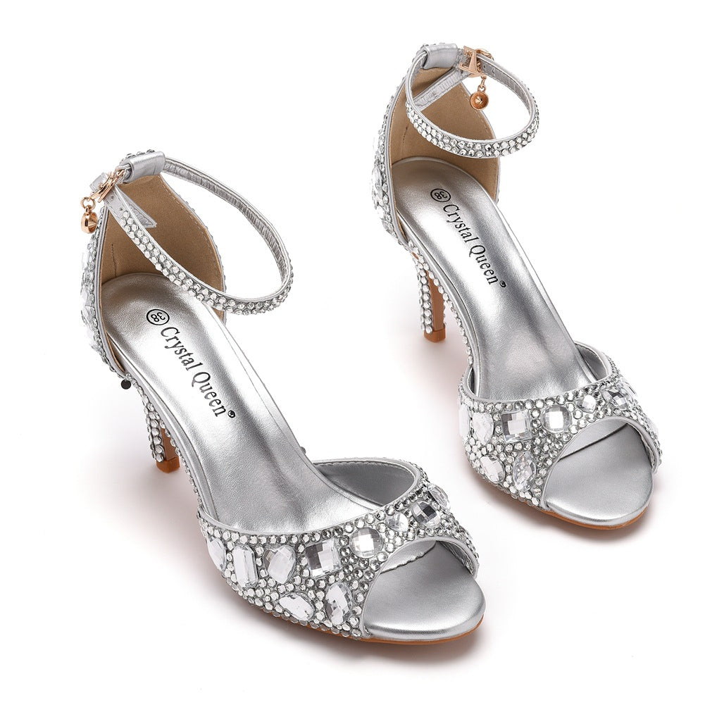 Kristall Strass Peeptoe Knöchelriemen High Heels