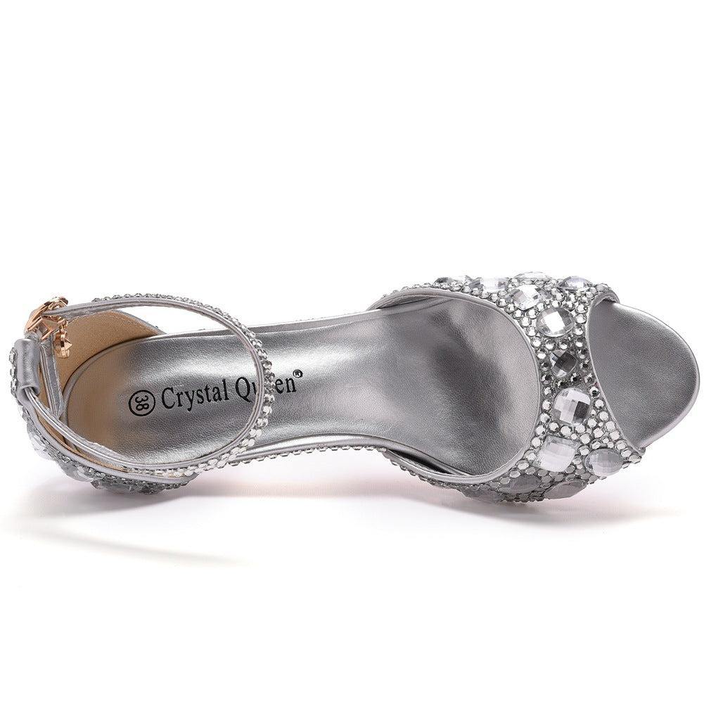 Kristall Strass Peeptoe Knöchelriemen High Heels