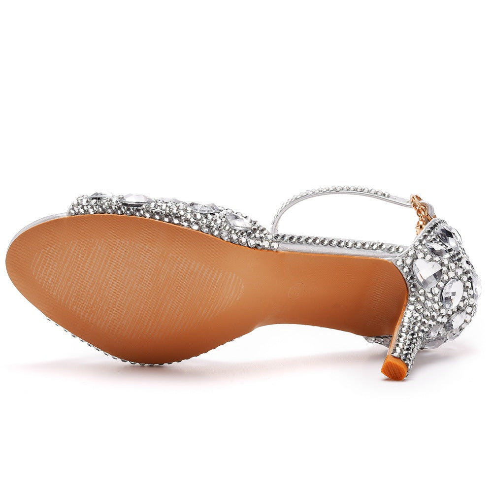 Kristall Strass Peeptoe Knöchelriemen High Heels