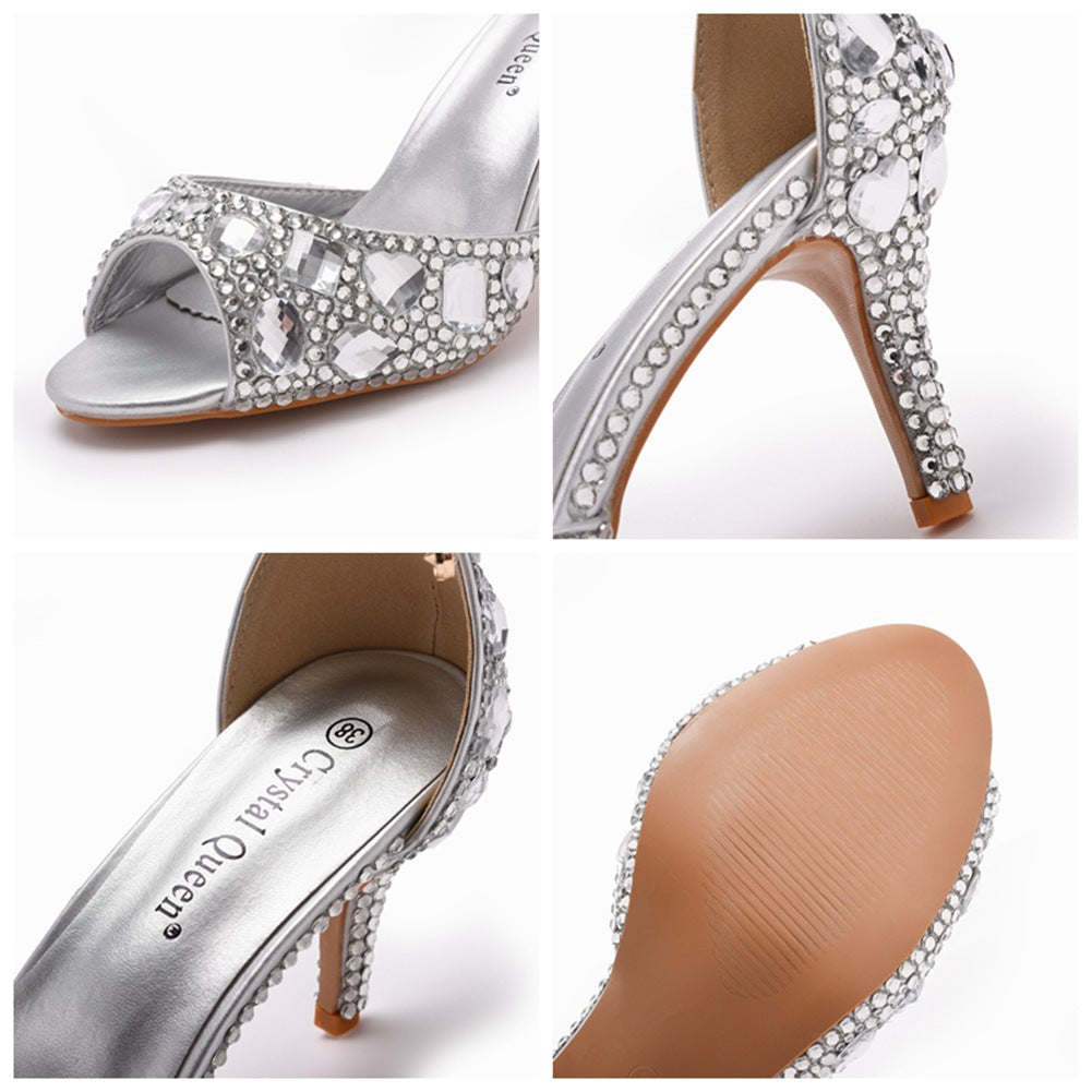Kristall Strass Peeptoe Knöchelriemen High Heels