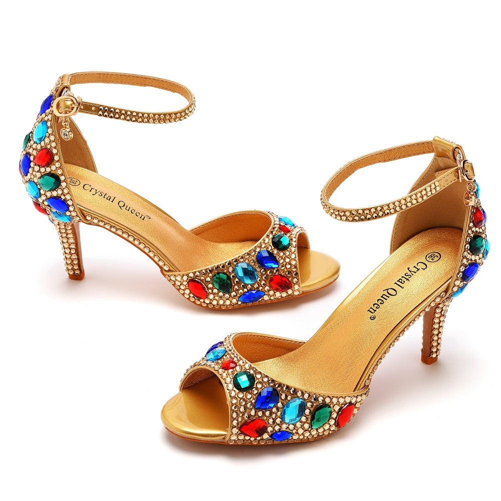 Kristall Strass Peeptoe Knöchelriemen High Heels