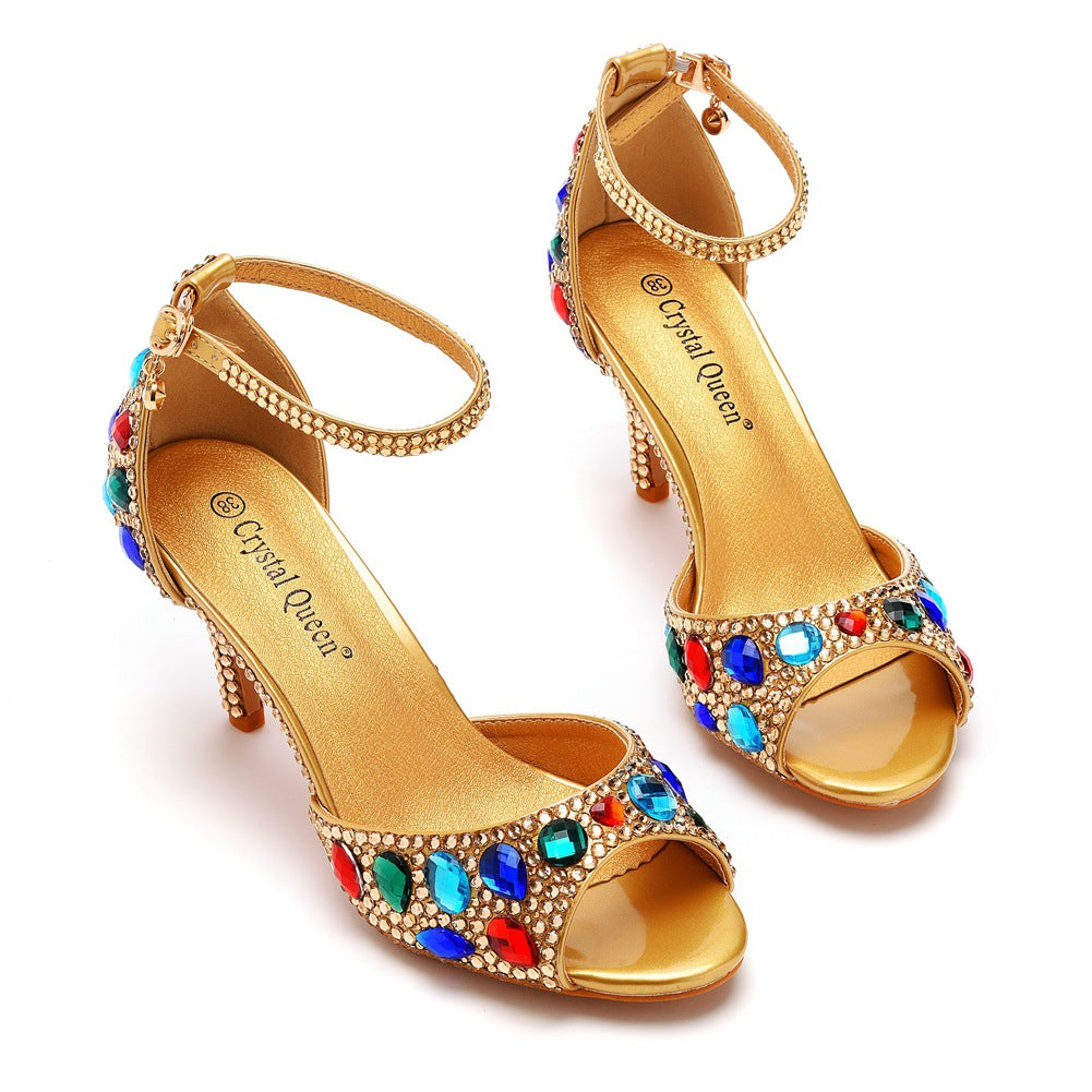 Kristall Strass Peeptoe Knöchelriemen High Heels