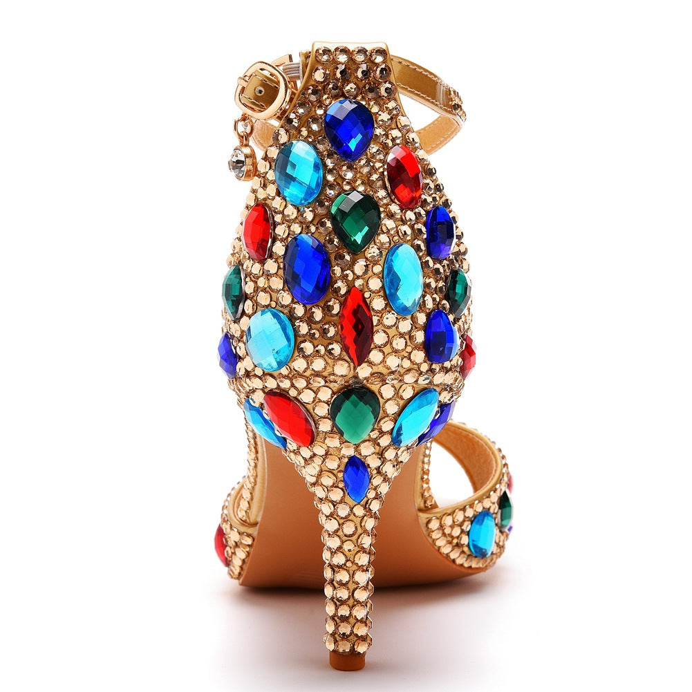 Kristall Strass Peeptoe Knöchelriemen High Heels