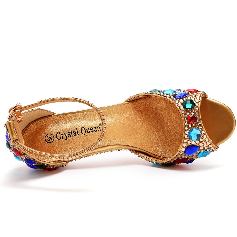 Kristall Strass Peeptoe Knöchelriemen High Heels