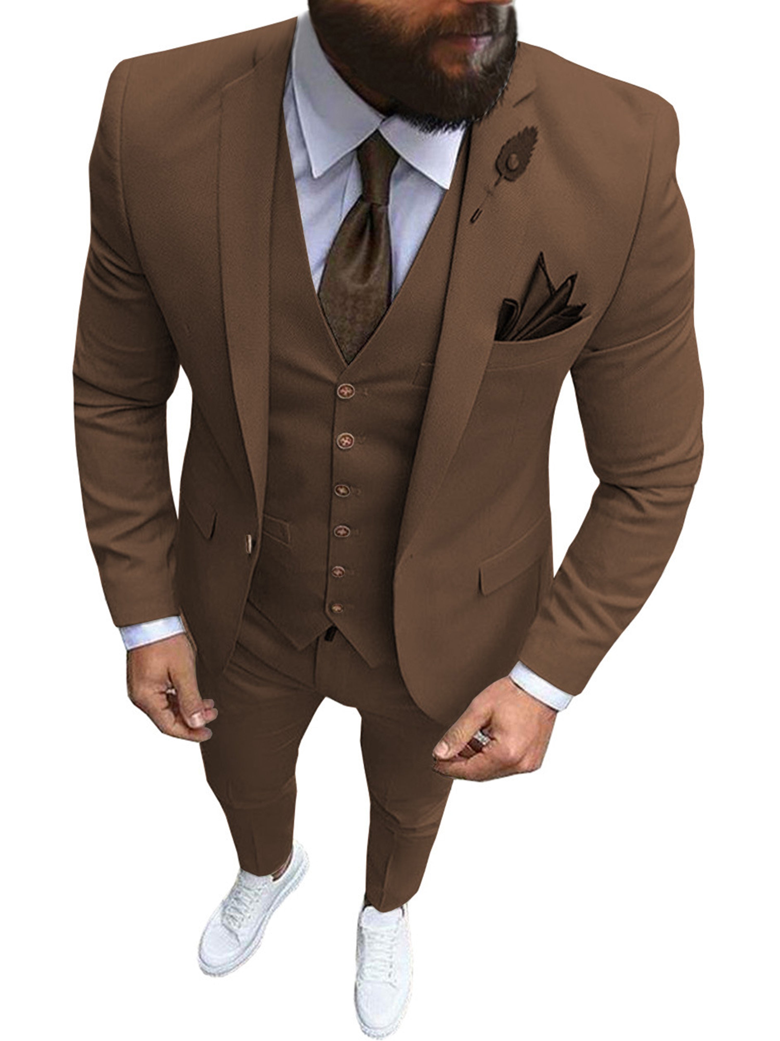 Männer 3-Pieces Hochzeit Kerbe Revers Groomsmen Slim Smoking Anzug