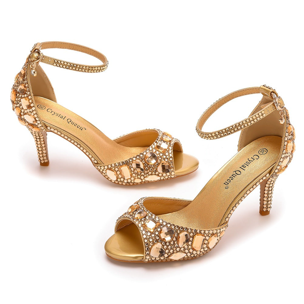 Kristall Strass Peeptoe Knöchelriemen High Heels
