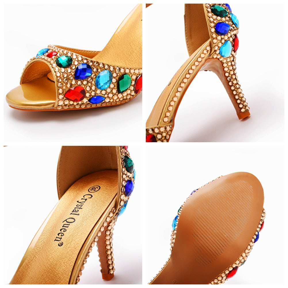 Kristall Strass Peeptoe Knöchelriemen High Heels