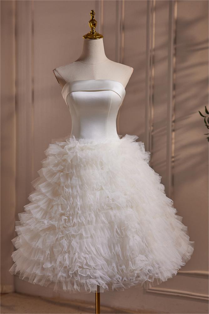 Schickes trägerloses Rüschen Satin Mieder Korsett Rücken Tüll Ballkleid