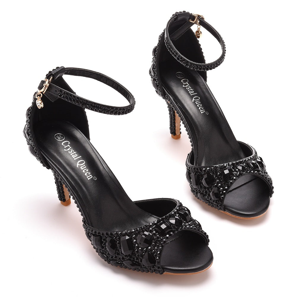 Kristall Strass Peeptoe Knöchelriemen High Heels