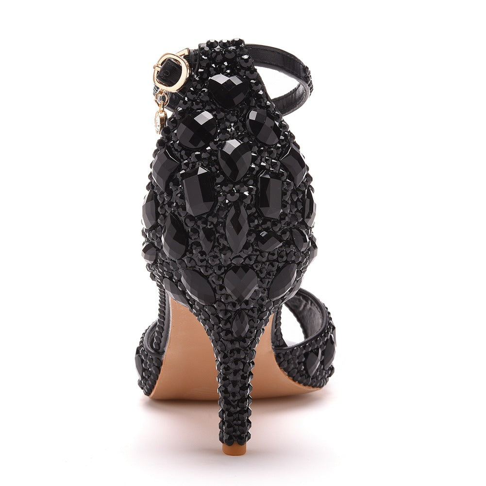 Kristall Strass Peeptoe Knöchelriemen High Heels