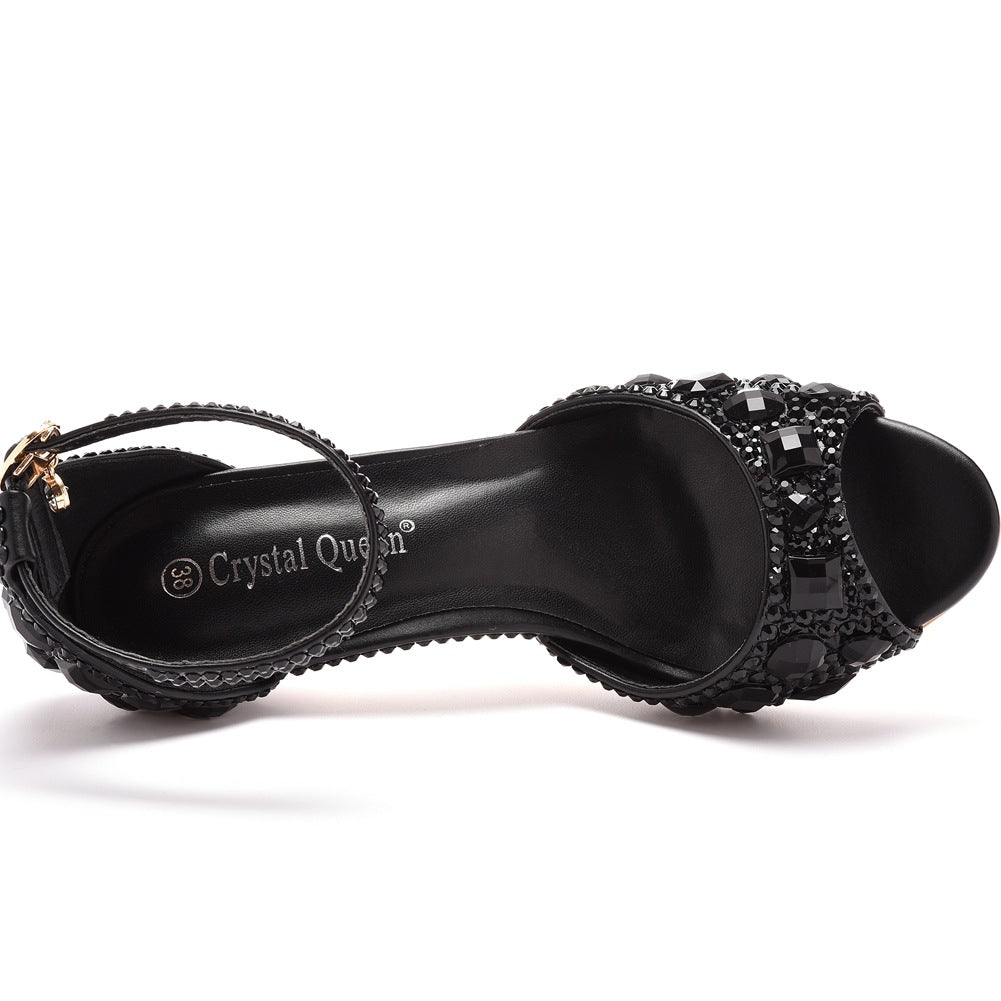 Kristall Strass Peeptoe Knöchelriemen High Heels