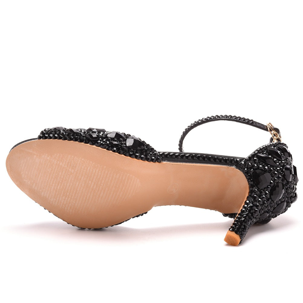 Kristall Strass Peeptoe Knöchelriemen High Heels