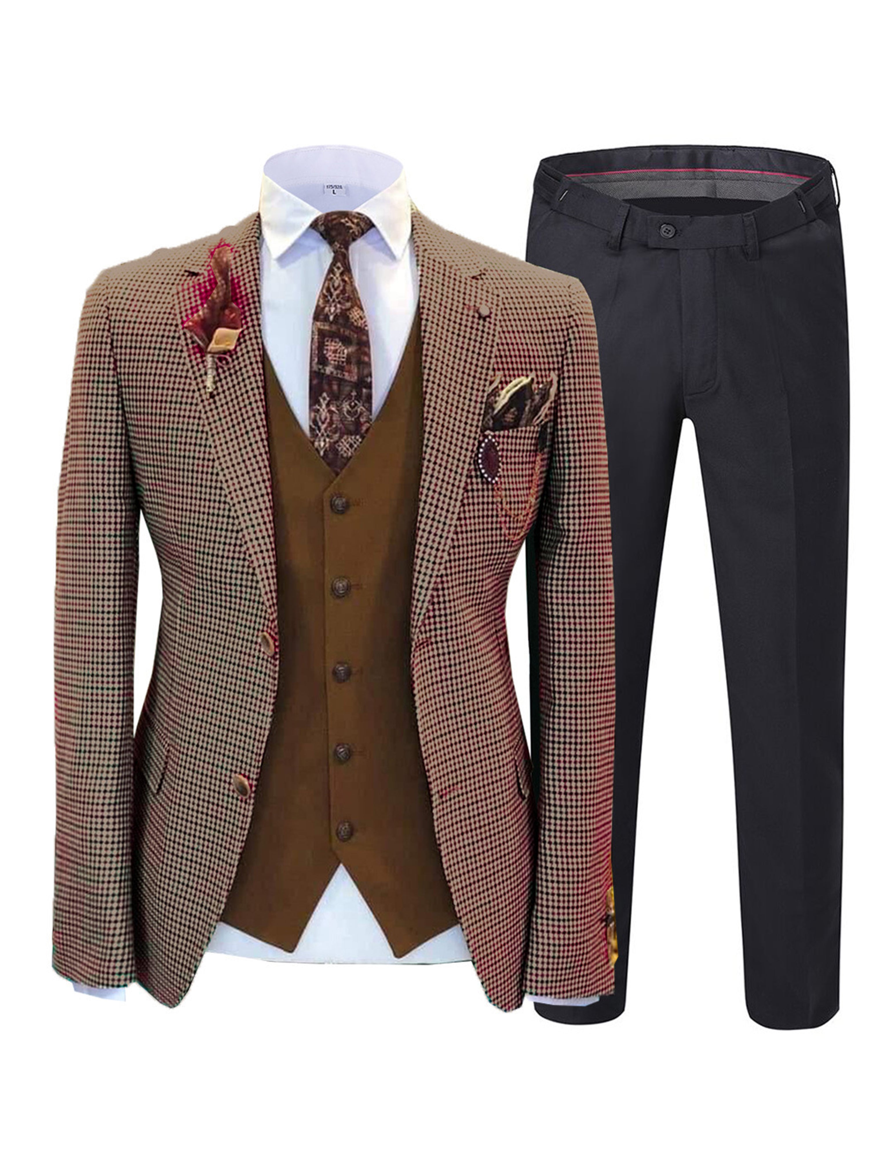 Karo Tweed Herrenanzug 3 Stück Herrenanzüge