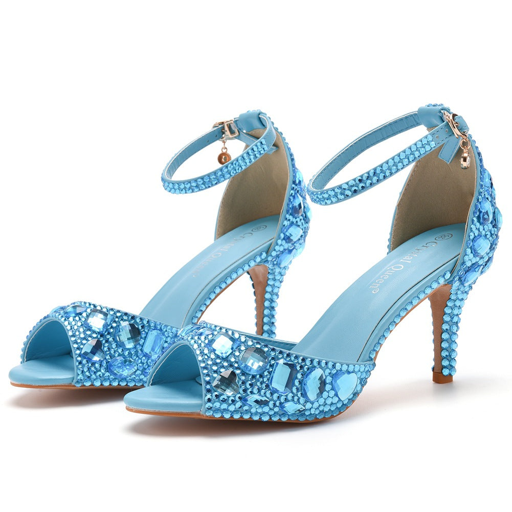 Kristall Strass Peeptoe Knöchelriemen High Heels
