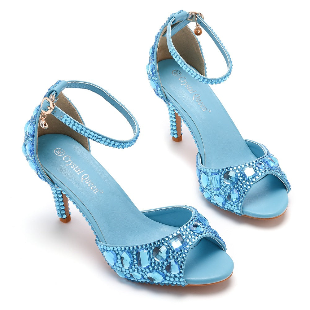 Kristall Strass Peeptoe Knöchelriemen High Heels