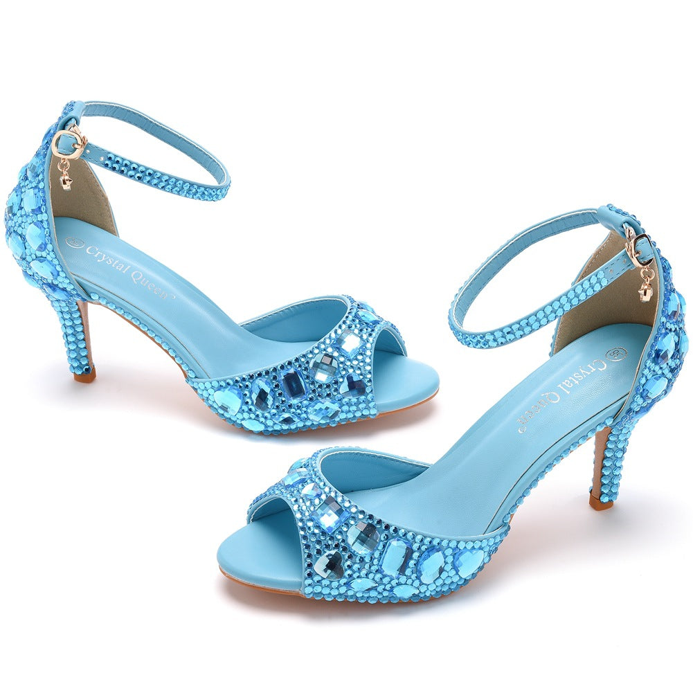 Kristall Strass Peeptoe Knöchelriemen High Heels