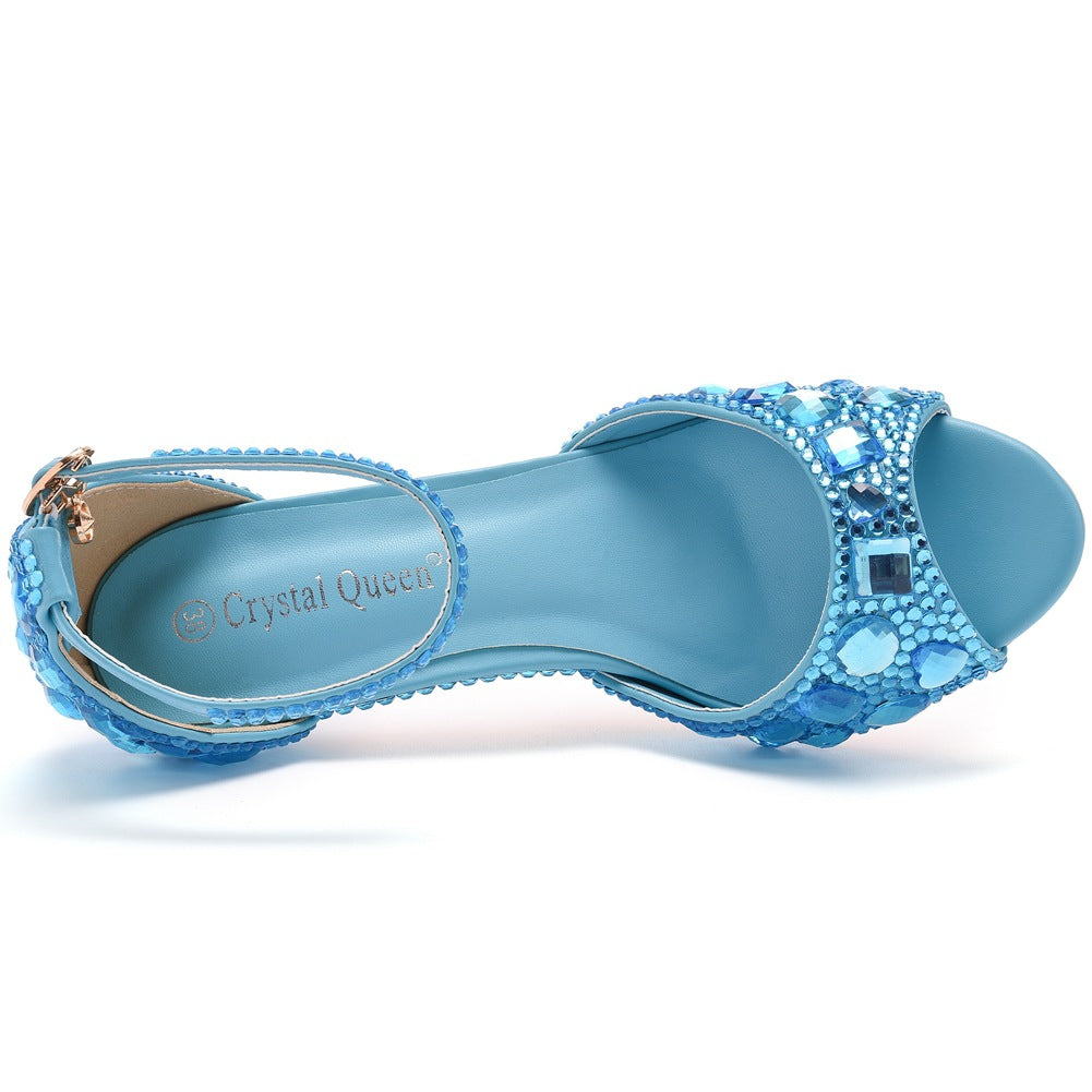 Kristall Strass Peeptoe Knöchelriemen High Heels