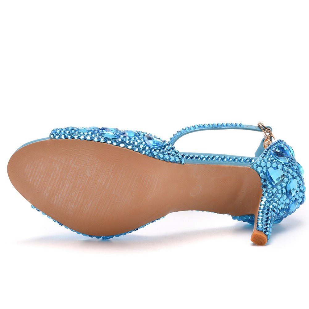 Kristall Strass Peeptoe Knöchelriemen High Heels