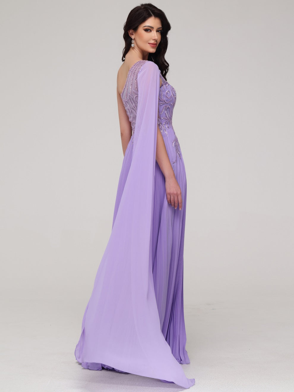 Ein Schulter Flowy Pailletten Applikationen Chiffon Abendkleider
