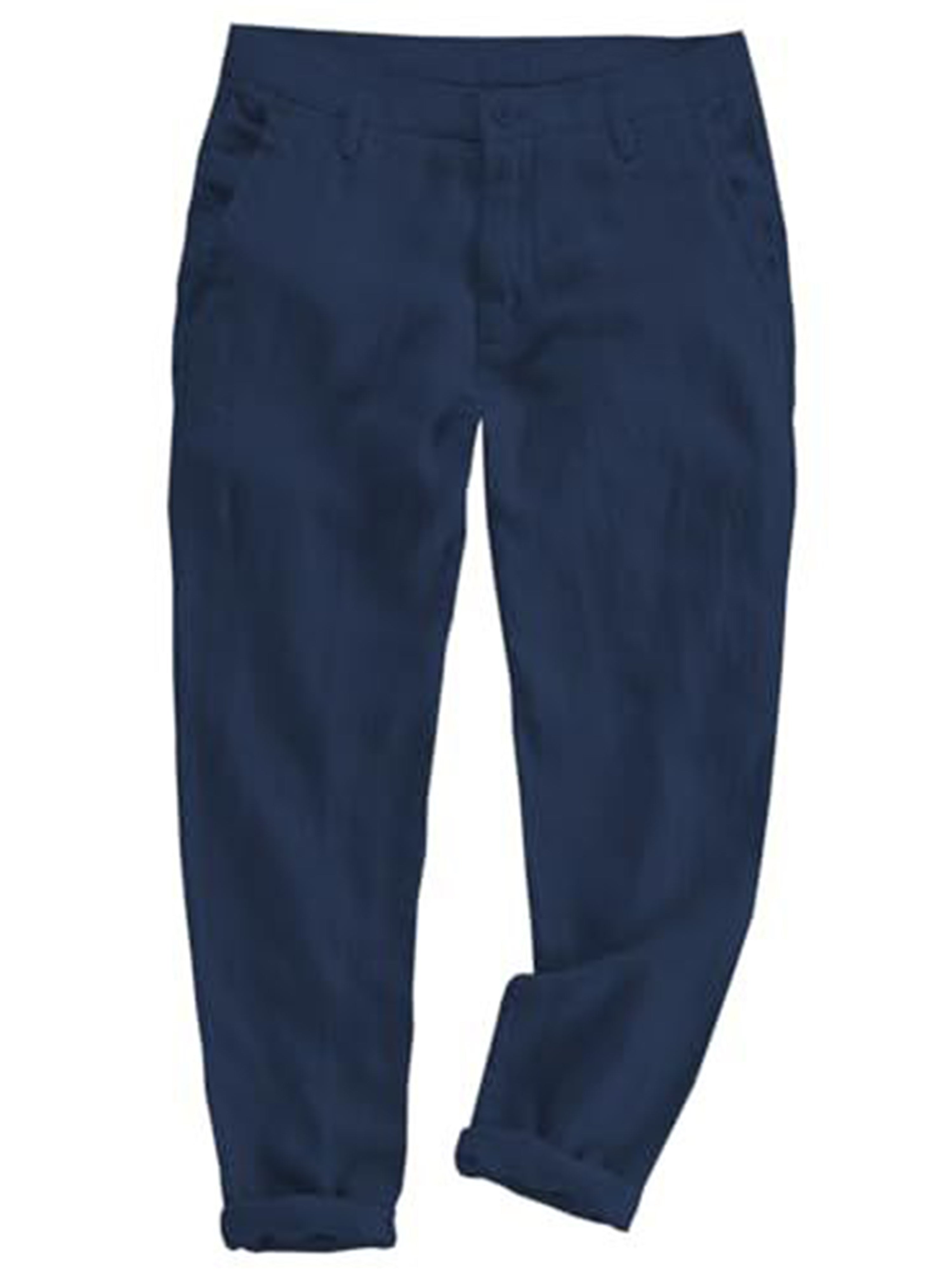 Dunkelmarine Herren Baumwolle Leinen Elastische Taille Lose Gerade Anzughosen