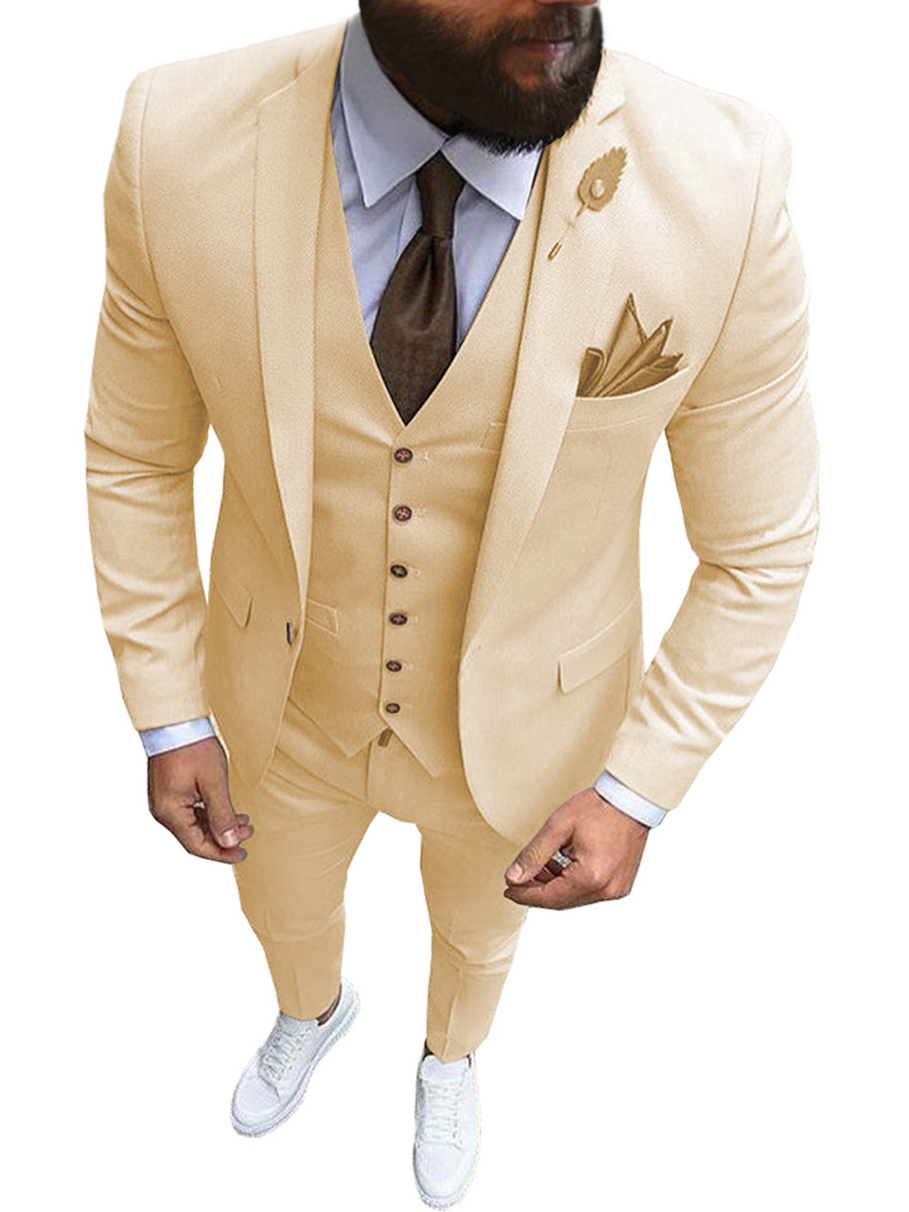Männer 3-Pieces Hochzeit Kerbe Revers Groomsmen Slim Smoking Anzug