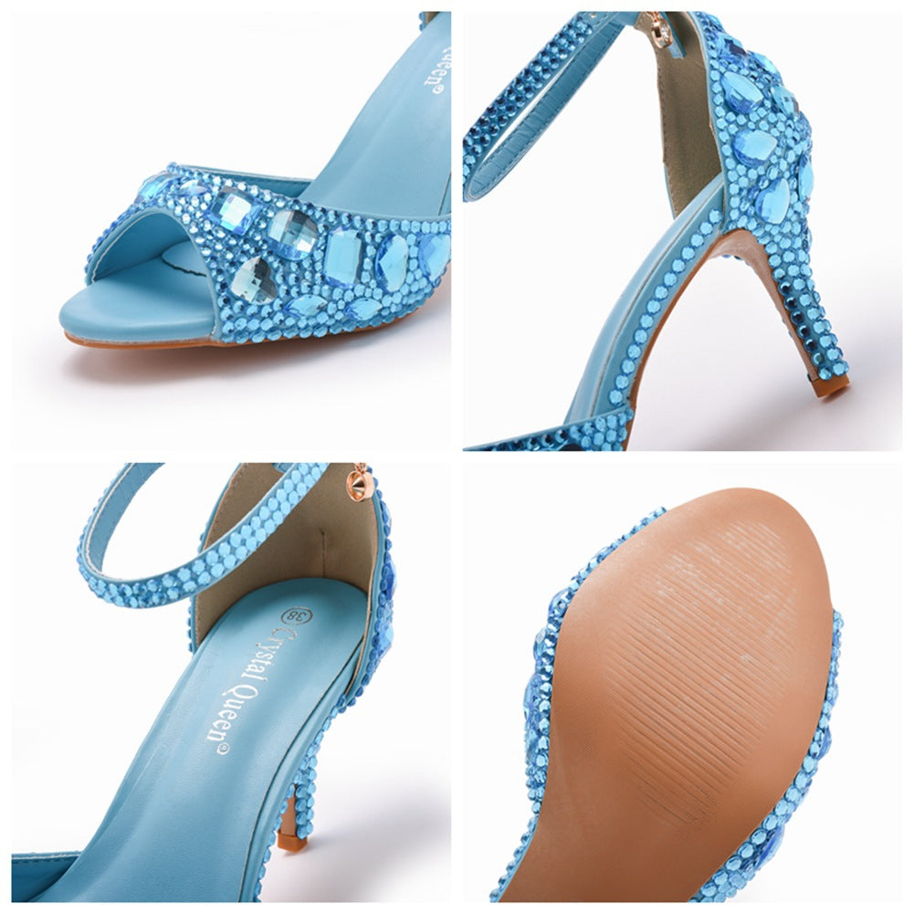 Kristall Strass Peeptoe Knöchelriemen High Heels