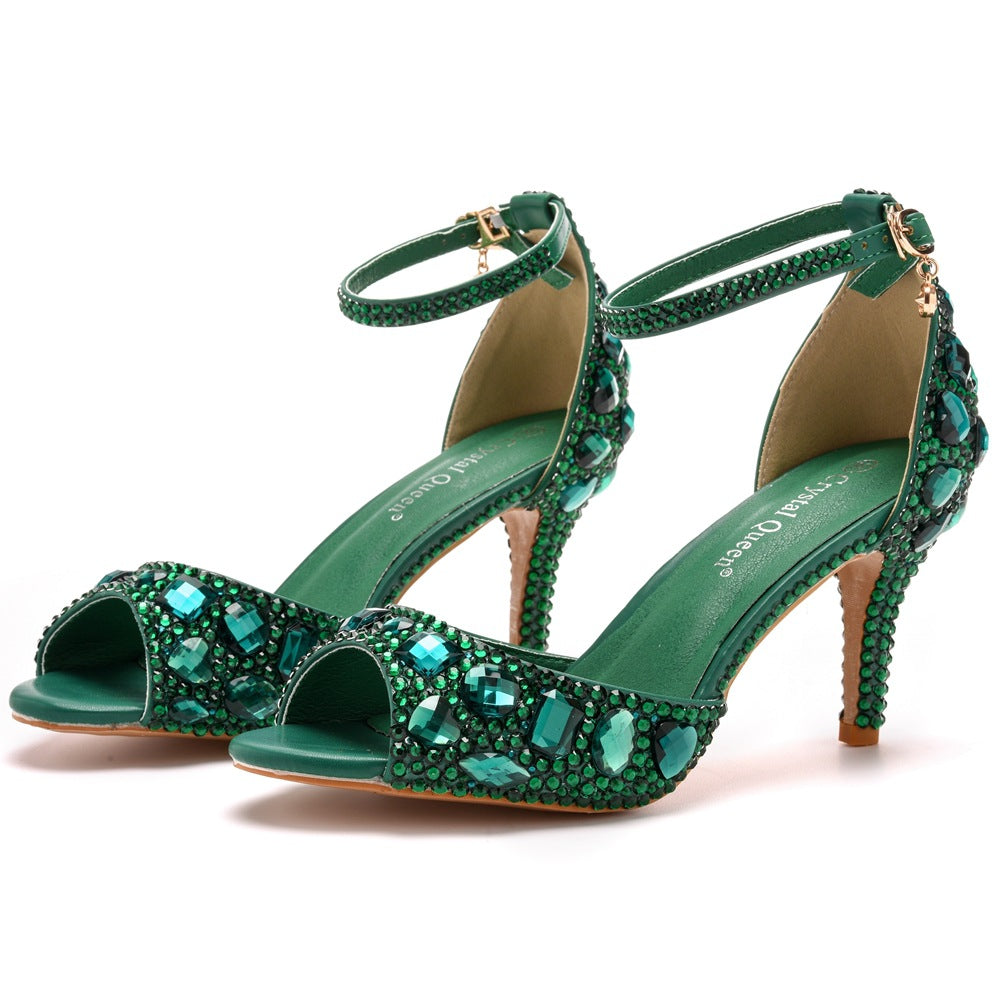 Kristall Strass Peeptoe Knöchelriemen High Heels