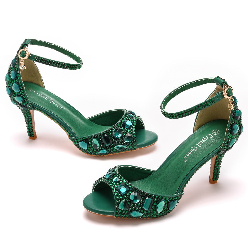 Kristall Strass Peeptoe Knöchelriemen High Heels