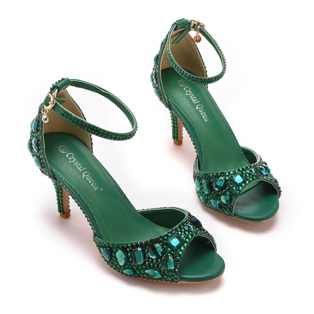 Kristall Strass Peeptoe Knöchelriemen High Heels