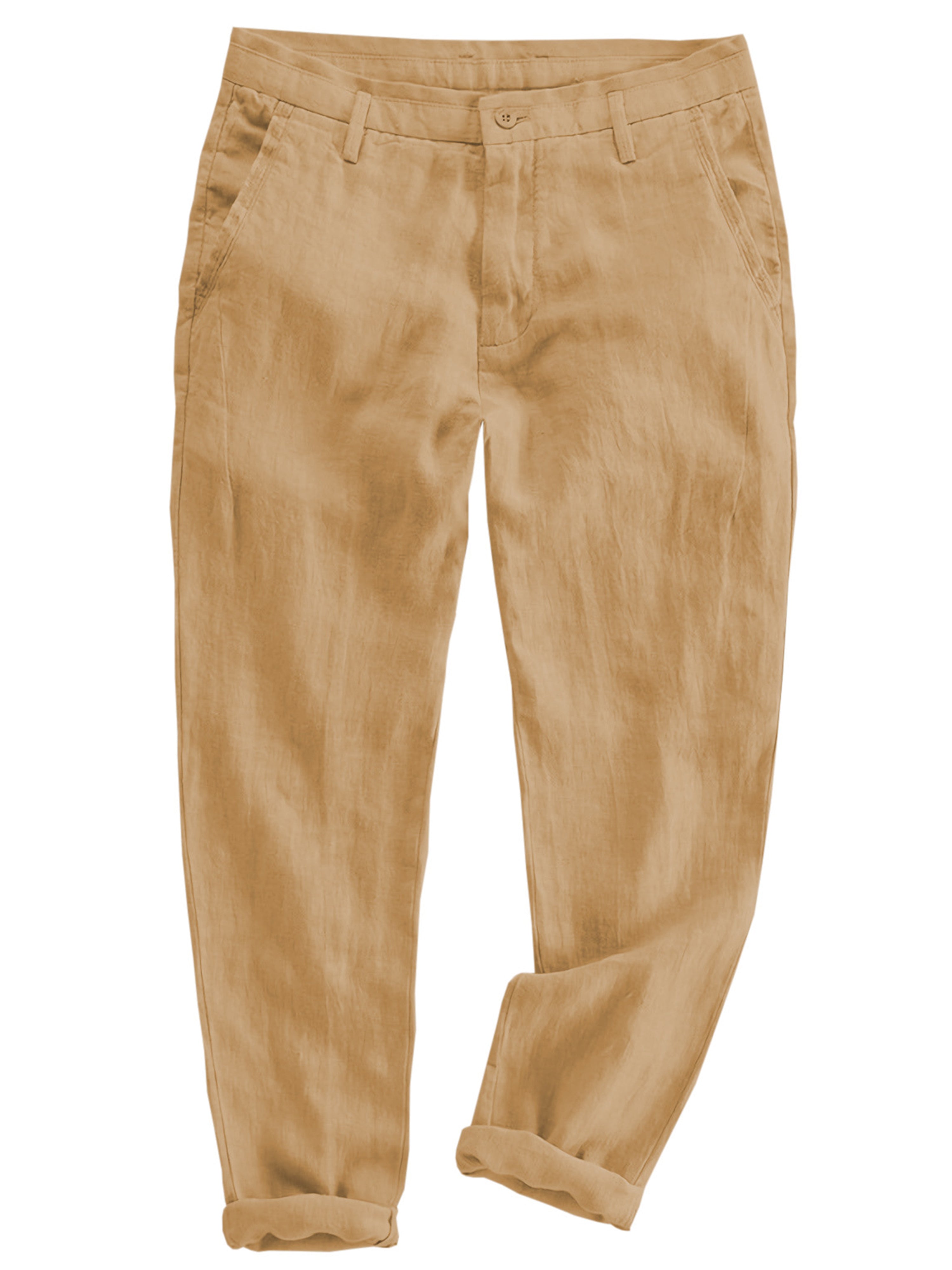 Khaki Herren Baumwolle Leinen Elastische Taille Lose Gerade Anzughosen