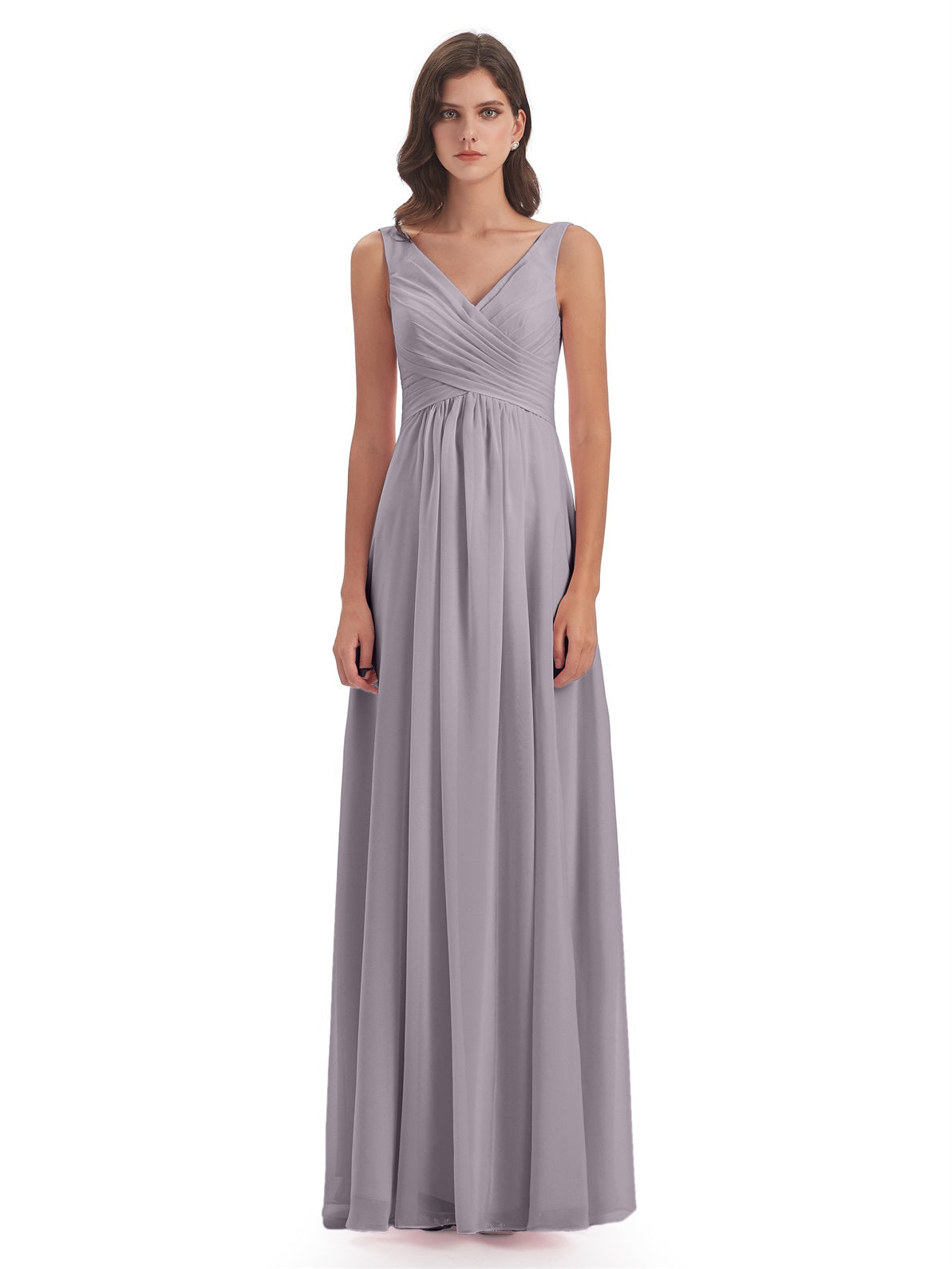 Jurnee Etui-Säule Bodenlange V-Ausschnitt Chiffon Lange Brautjungfernkleider
