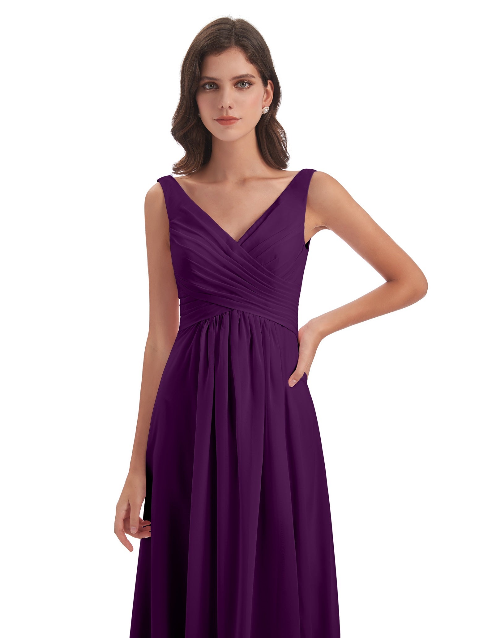 Jurnee Etui-Säule Bodenlange V-Ausschnitt Chiffon Lange Brautjungfernkleider