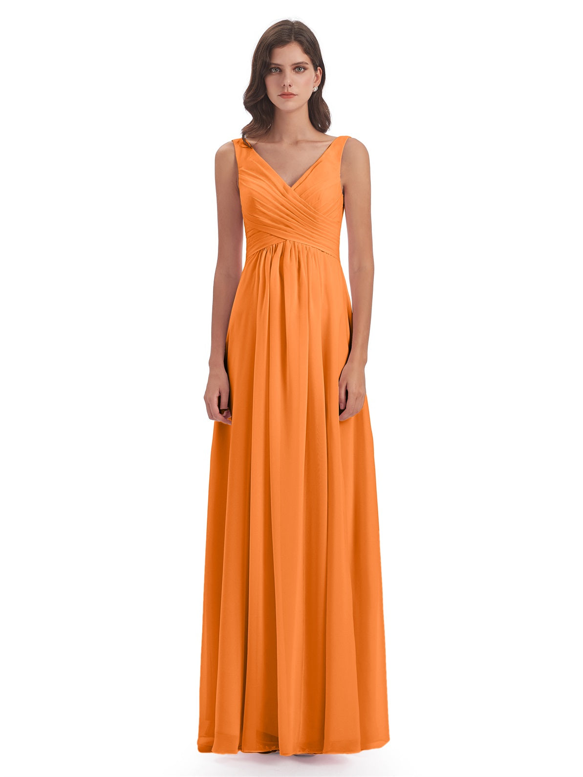 Jurnee Etui-Säule Bodenlange V-Ausschnitt Chiffon Lange Brautjungfernkleider