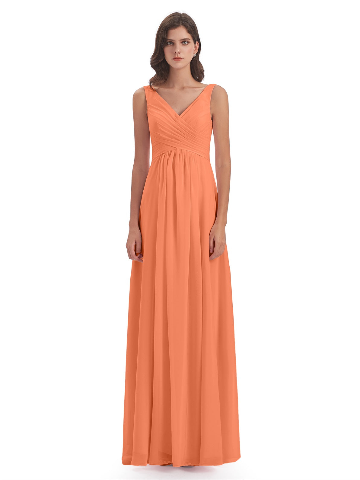 Jurnee Etui-Säule Bodenlange V-Ausschnitt Chiffon Lange Brautjungfernkleider