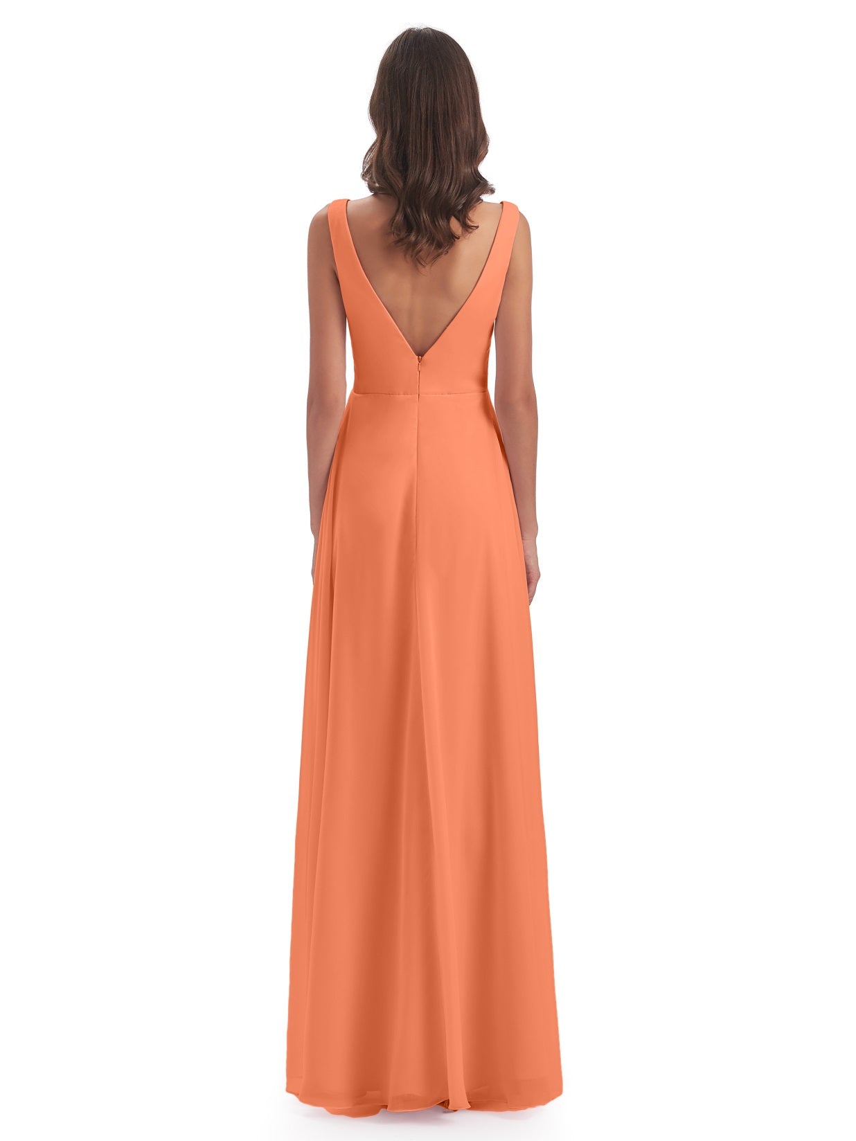 Jurnee Etui-Säule Bodenlange V-Ausschnitt Chiffon Lange Brautjungfernkleider