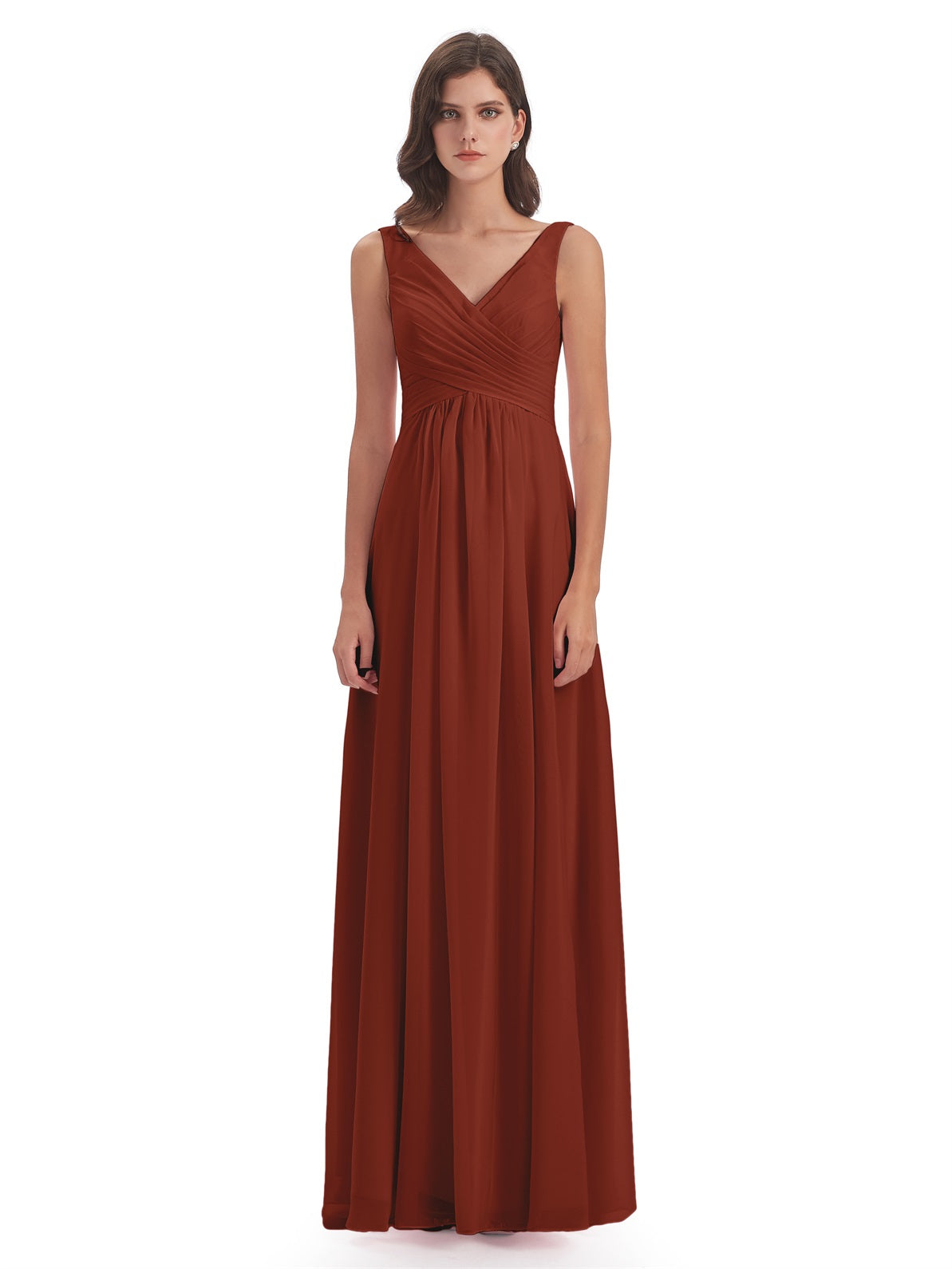 Jurnee Etui-Säule Bodenlange V-Ausschnitt Chiffon Lange Brautjungfernkleider