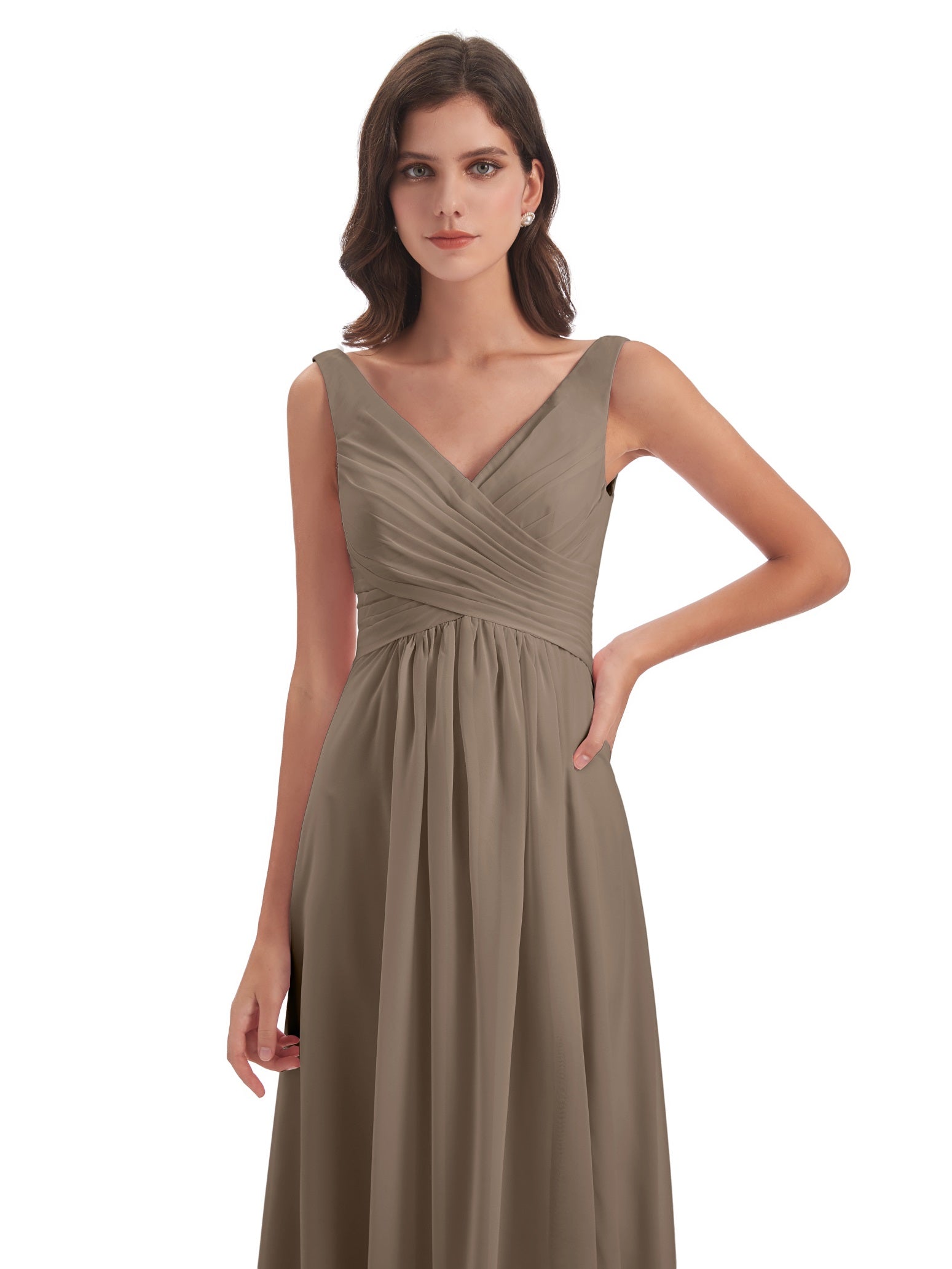 Jurnee Etui-Säule Bodenlange V-Ausschnitt Chiffon Lange Brautjungfernkleider