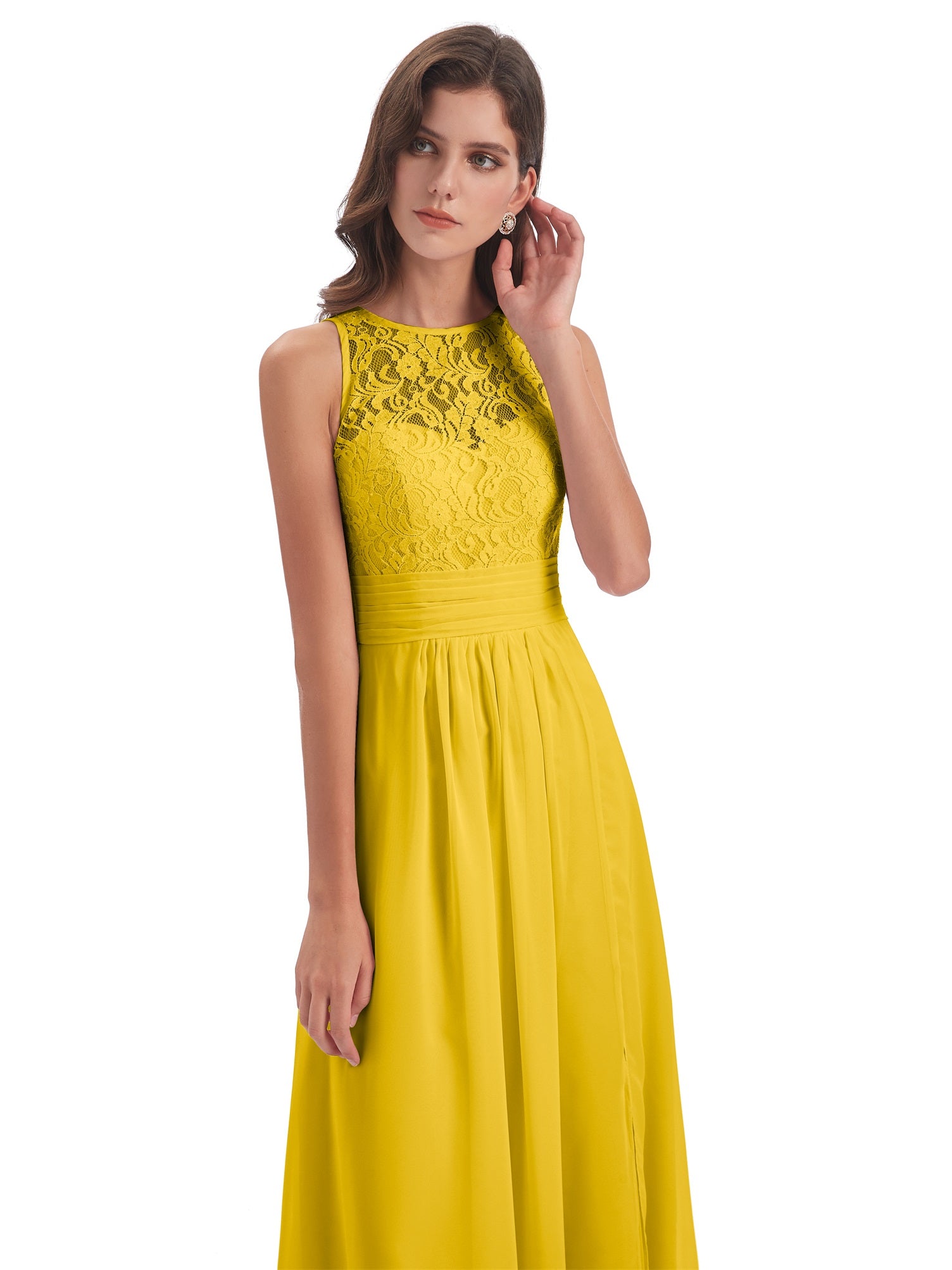 Holland Etui-Säule Bodenlange Rückenfreie Spitze/Chiffon Lange Brautjungfernkleider